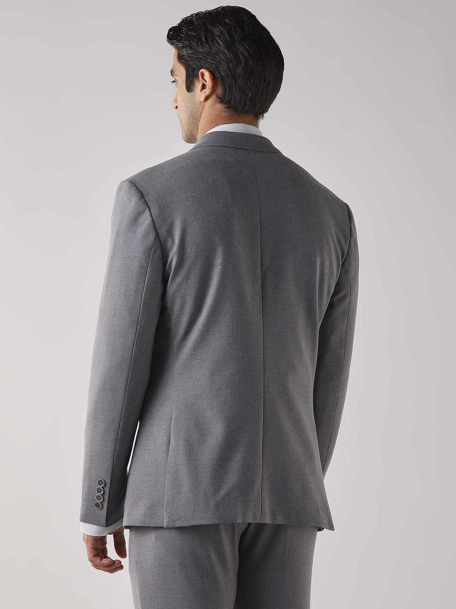 Mid Grey Textured Cotton Blend Tailored Fit Formal Blazer