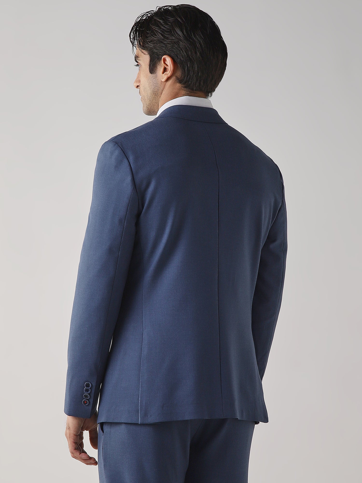 Royal blue Textured Cotton Blend Tailored Fit Formal Blazer