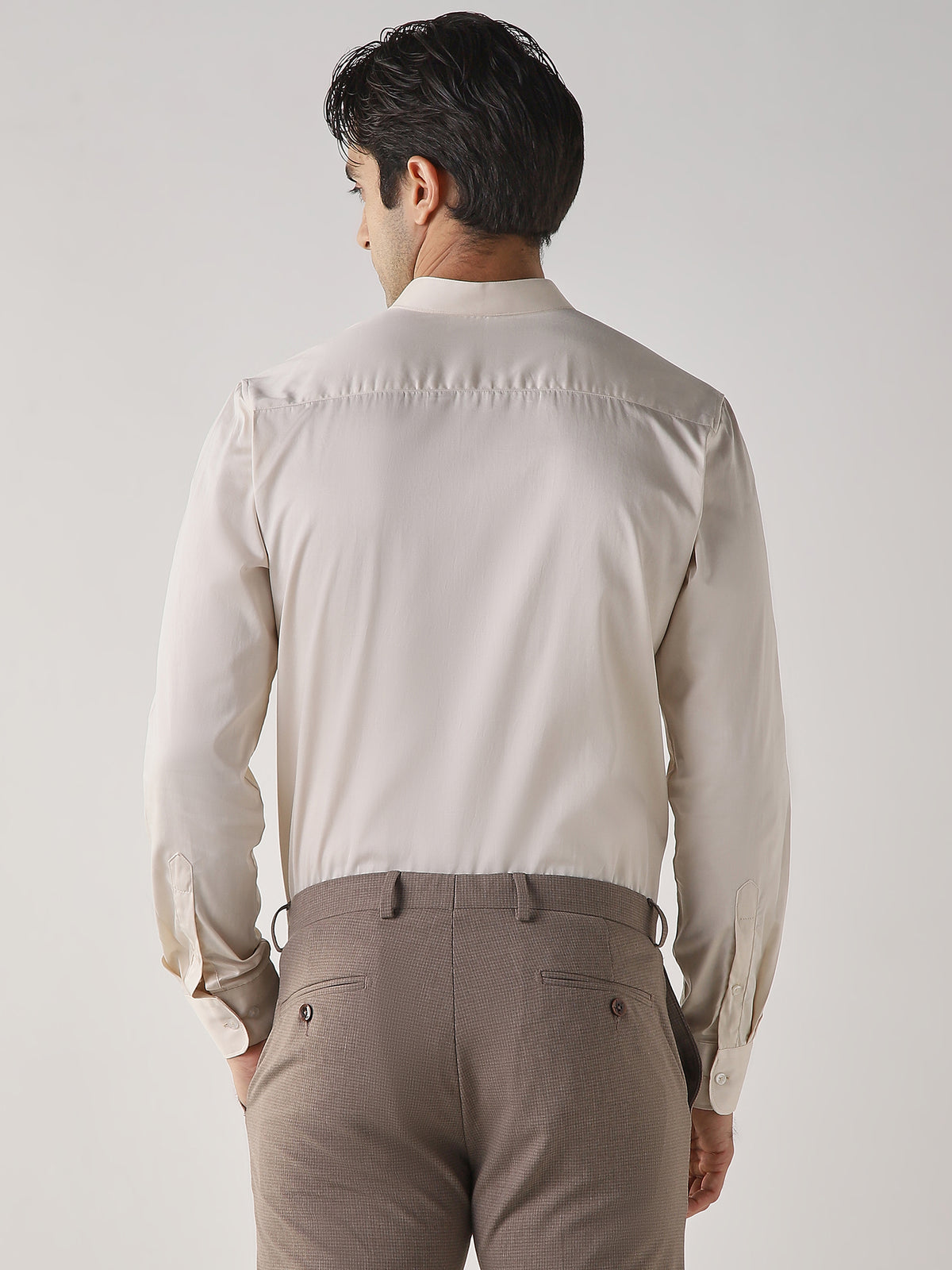 Men's Cotton Stretch Plain Slim Fit Full Sleeve Formal Shirt - Off White
