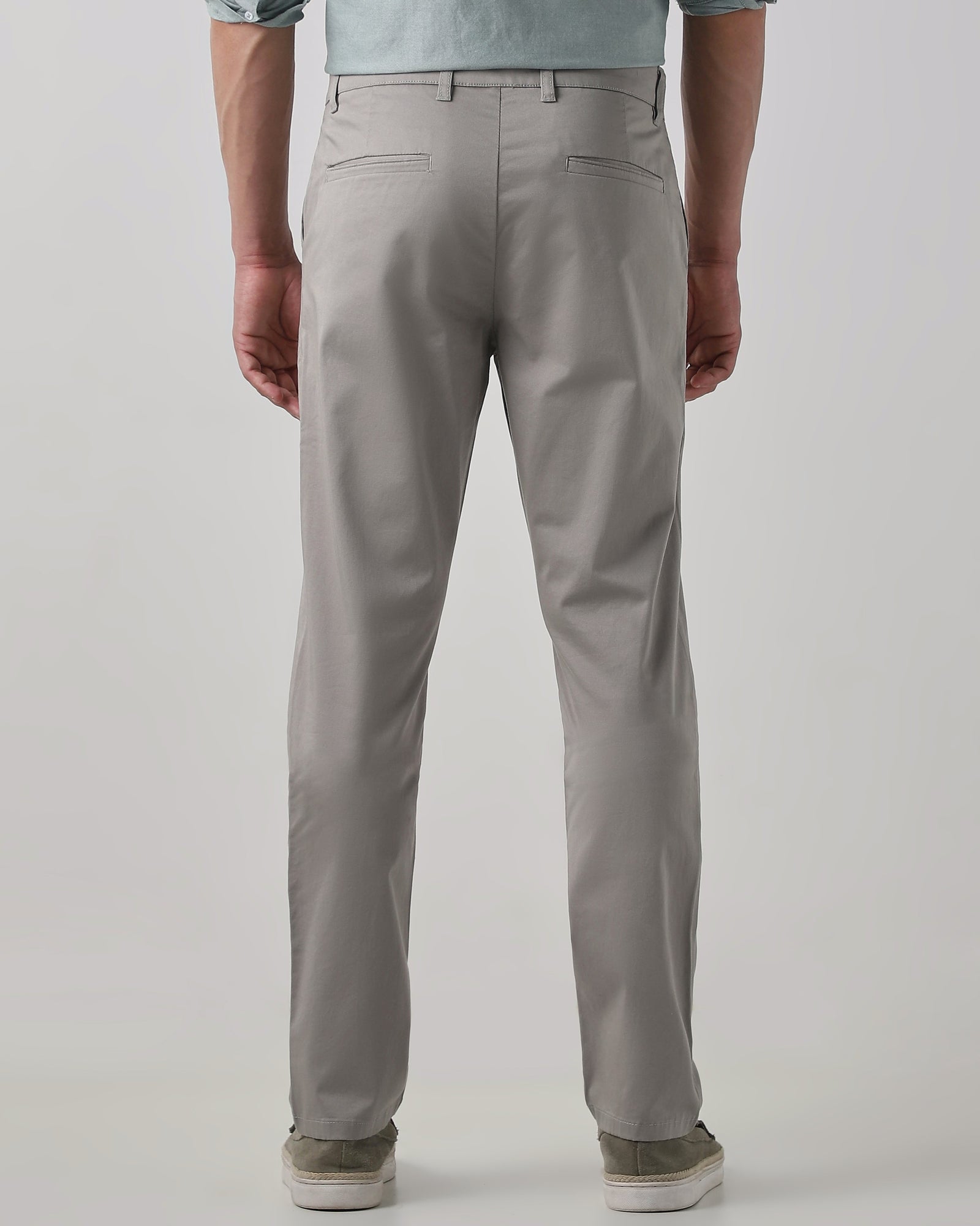 Grey Cotton Stretch Regular Fit Trouser