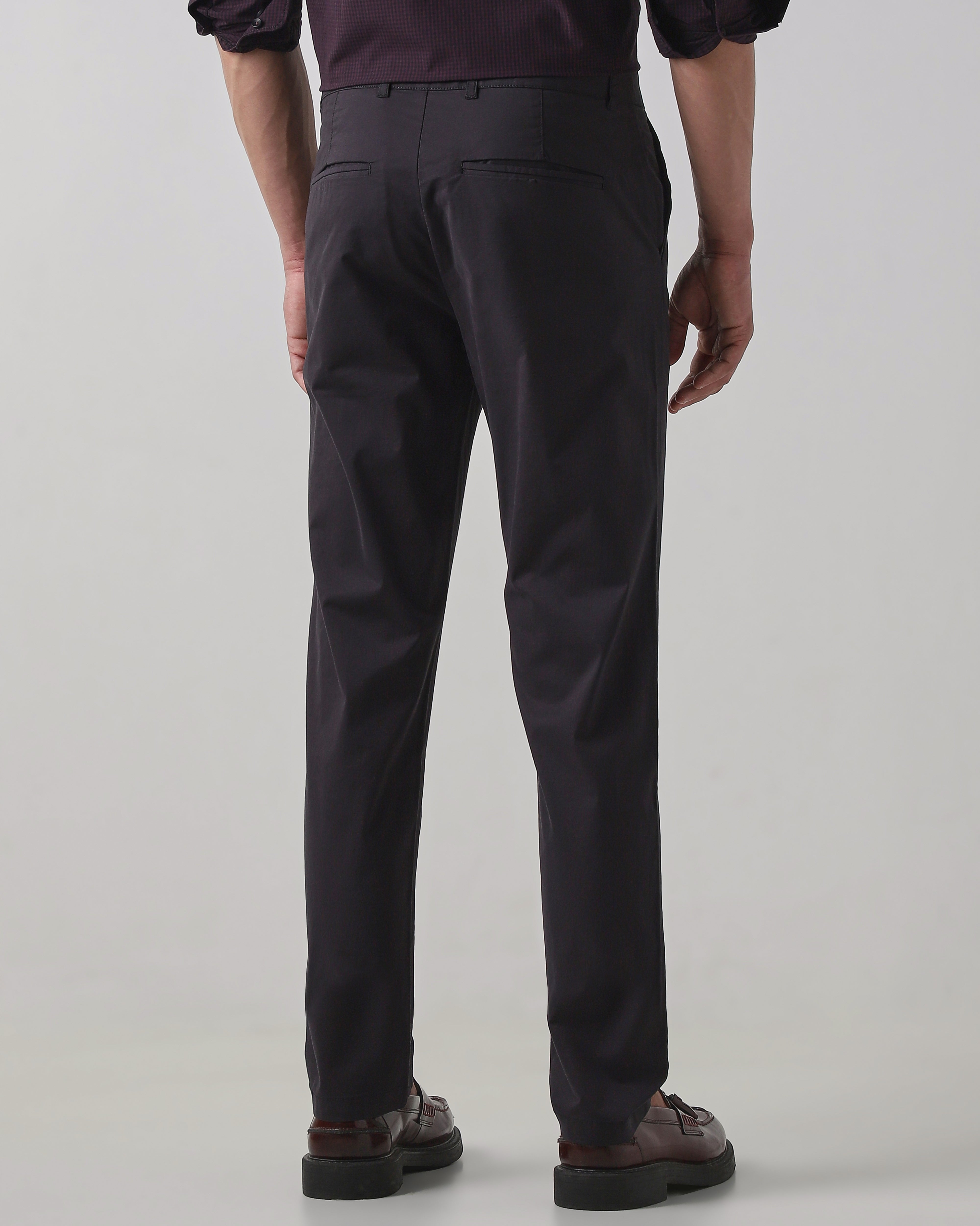Black Cotton Stretch Regular Fit Trouser