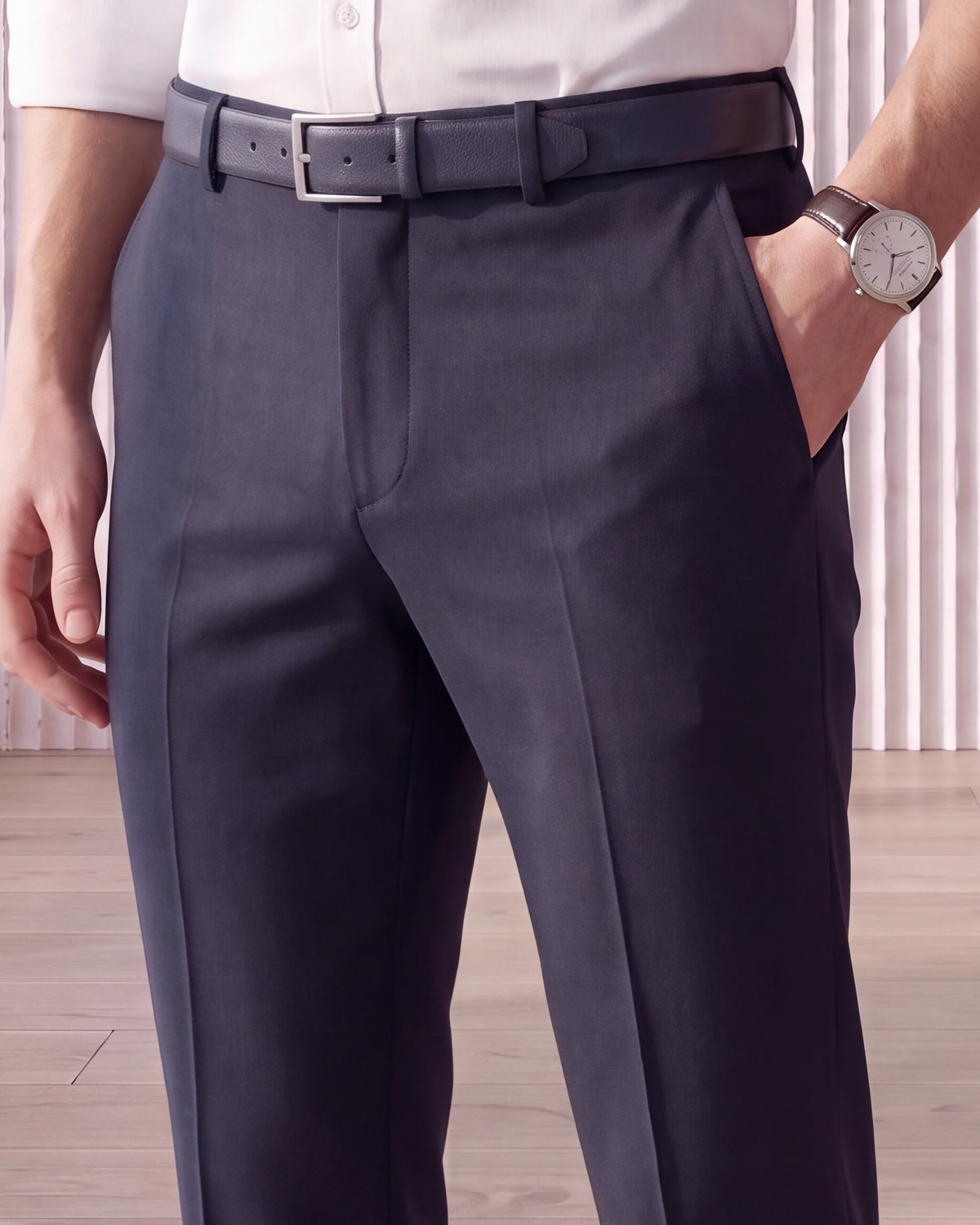 Men's Solid Poly Viscose Elastane Tailor Fit Formal Trousers-Blue