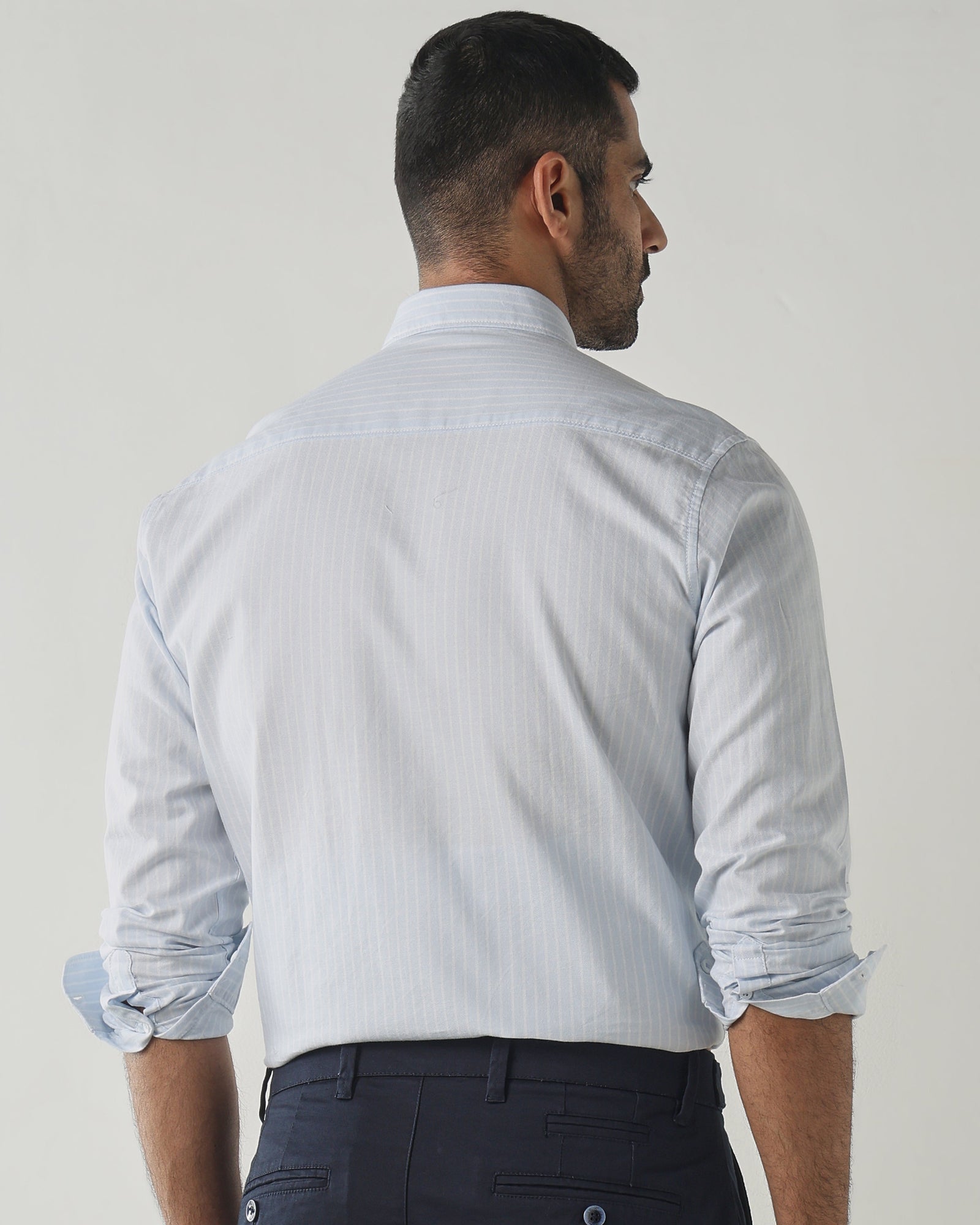 White/Sky Blue Slim fit Smart Casual Shirts