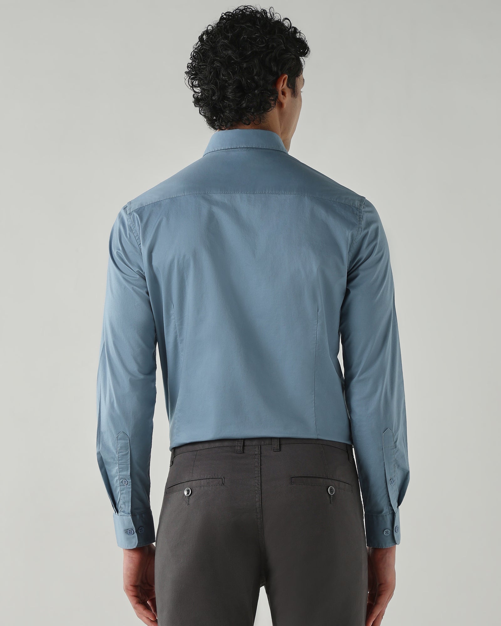 Men Slim Fit Shirts Mid Blue