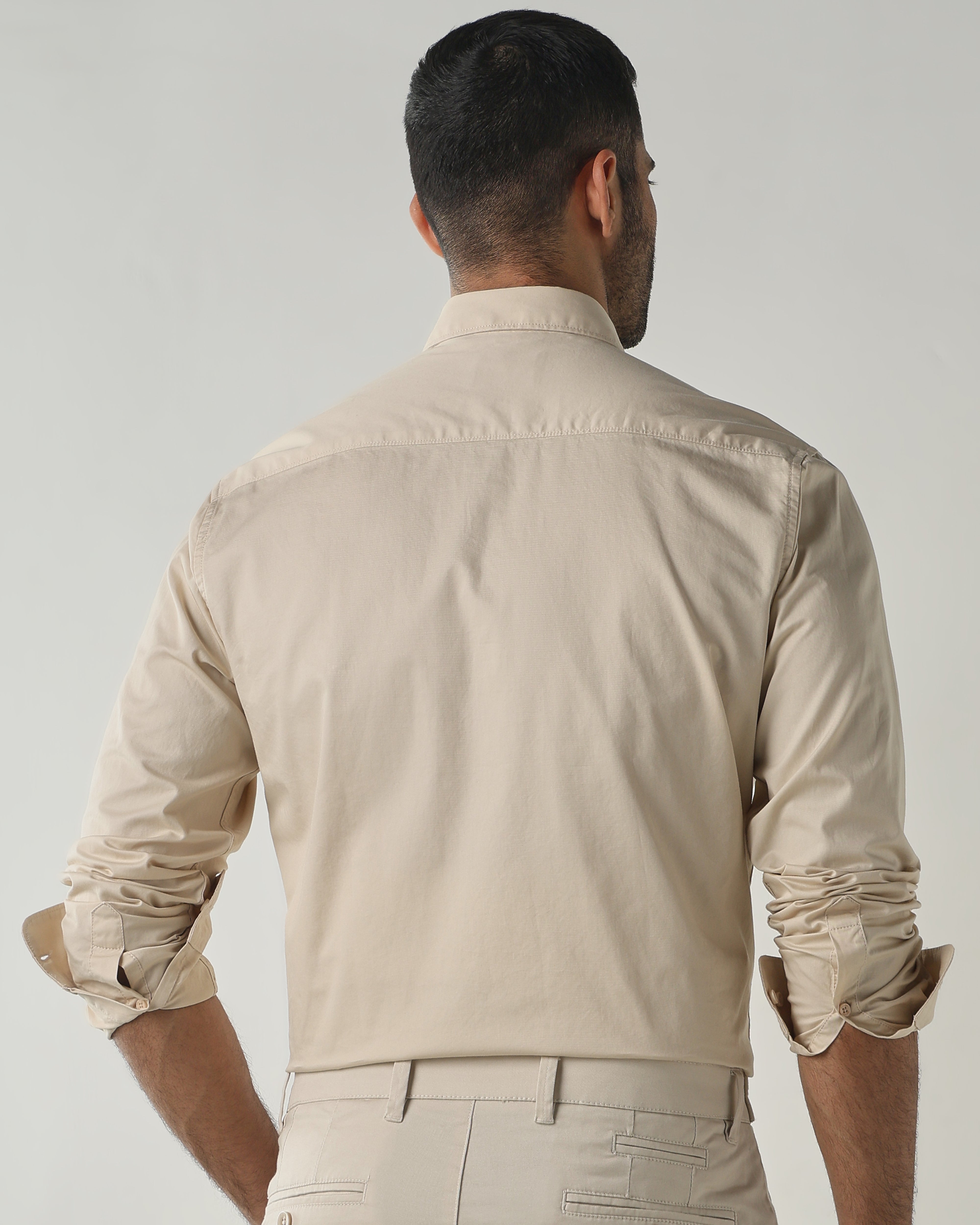 Cream Slim fit Smart Casual Shirts