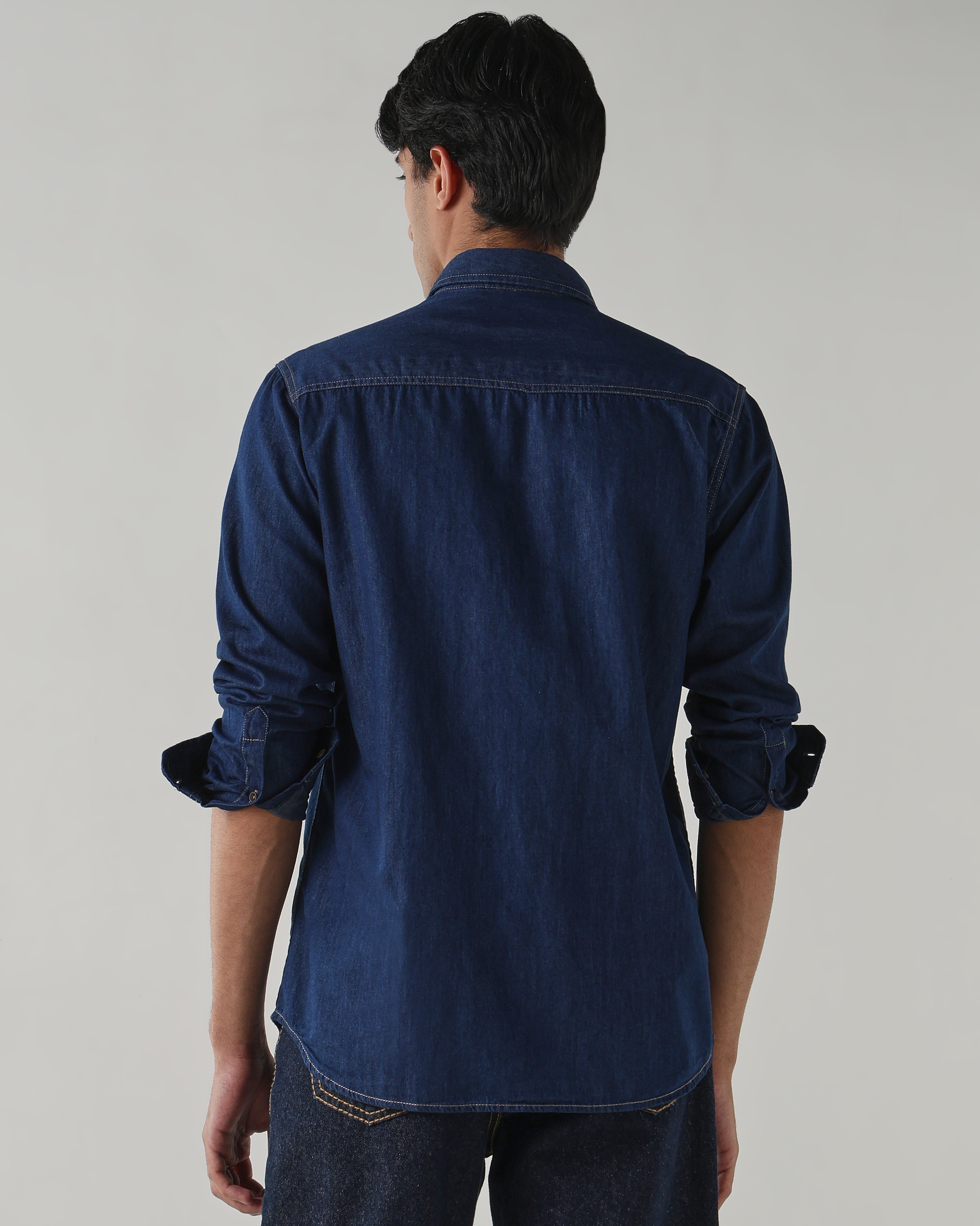 Men Slim Fit Denim Shirt - Dark Blue