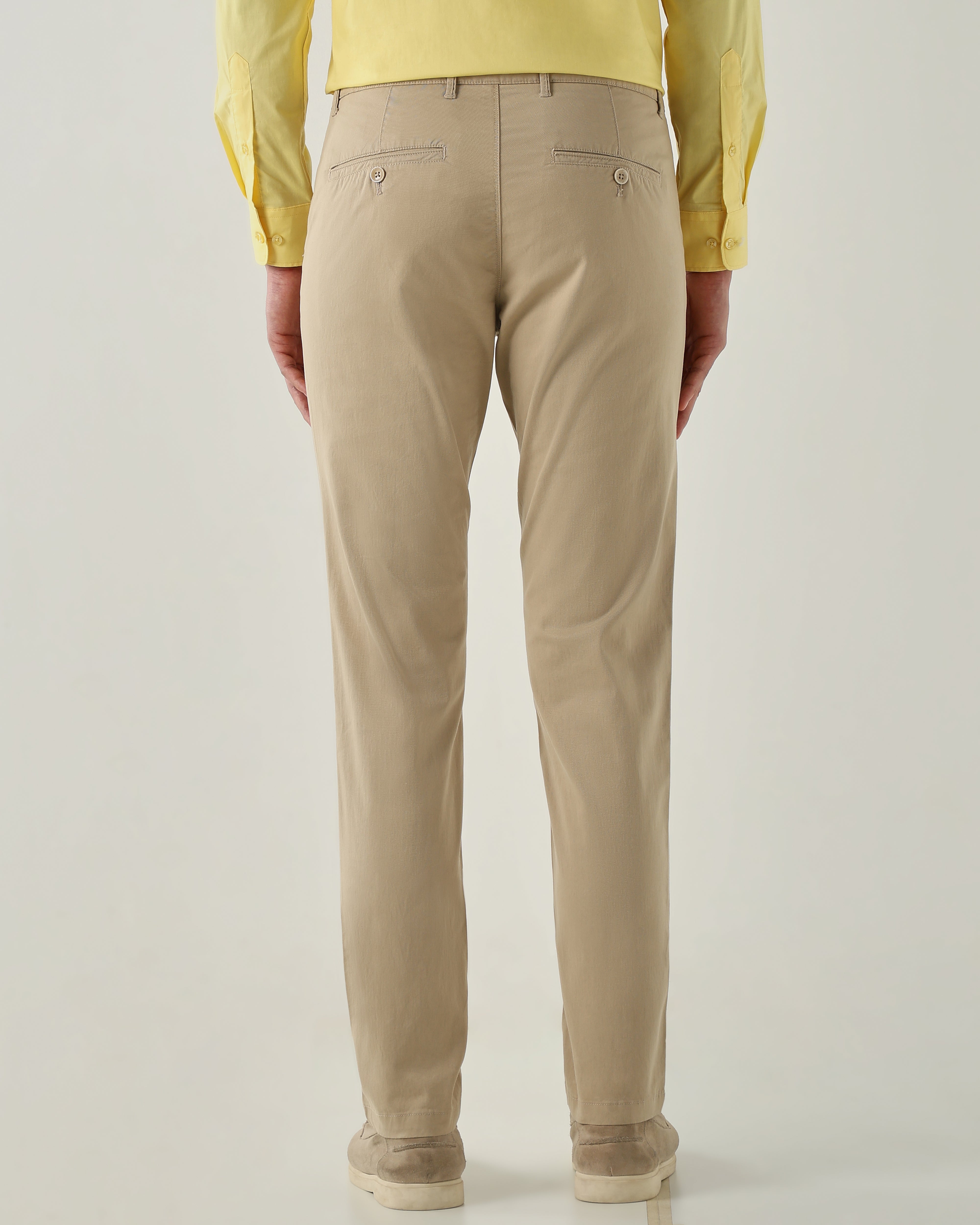 Men Regular Fit Trousers Beige