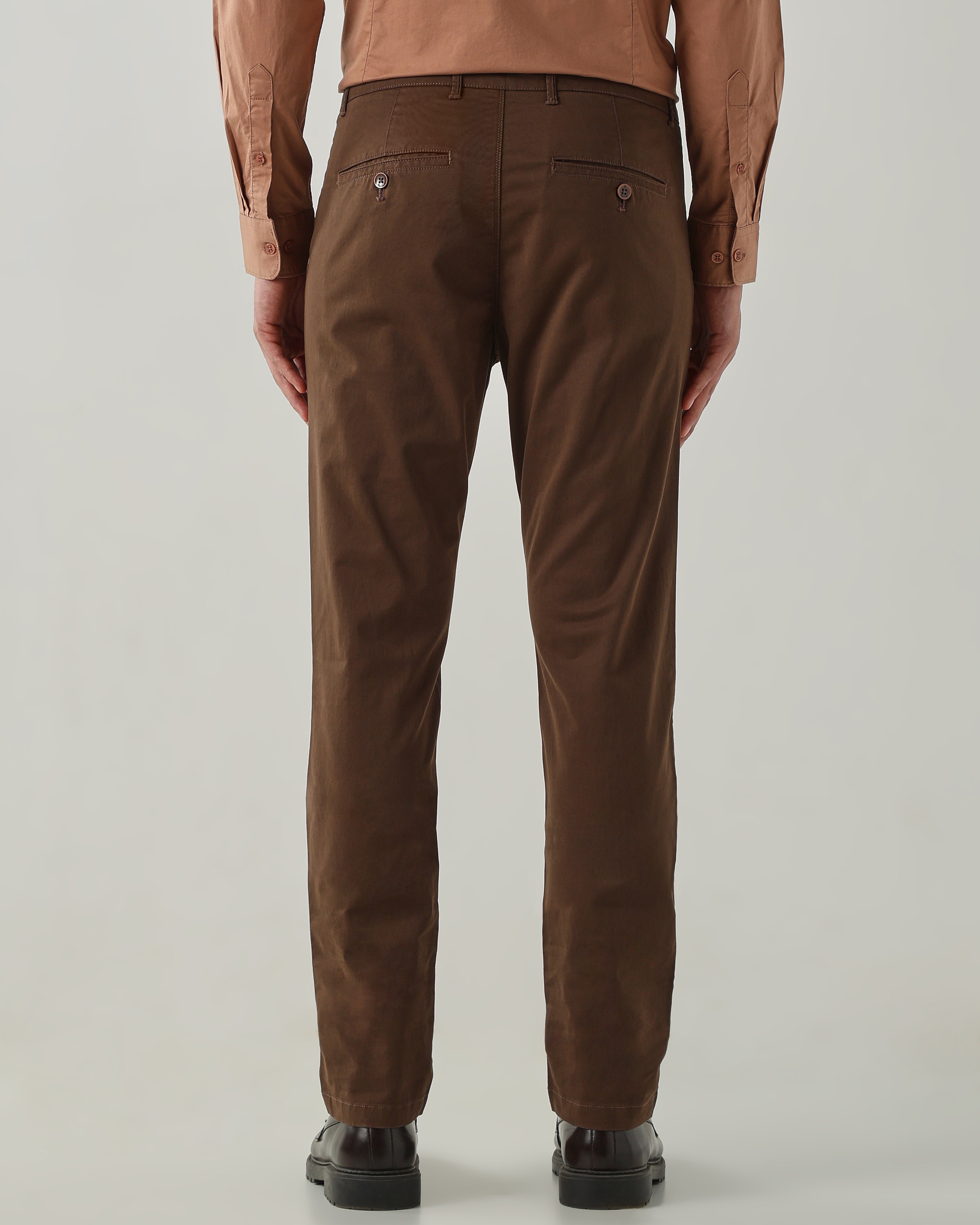 Men Regular Fit Trousers Brown