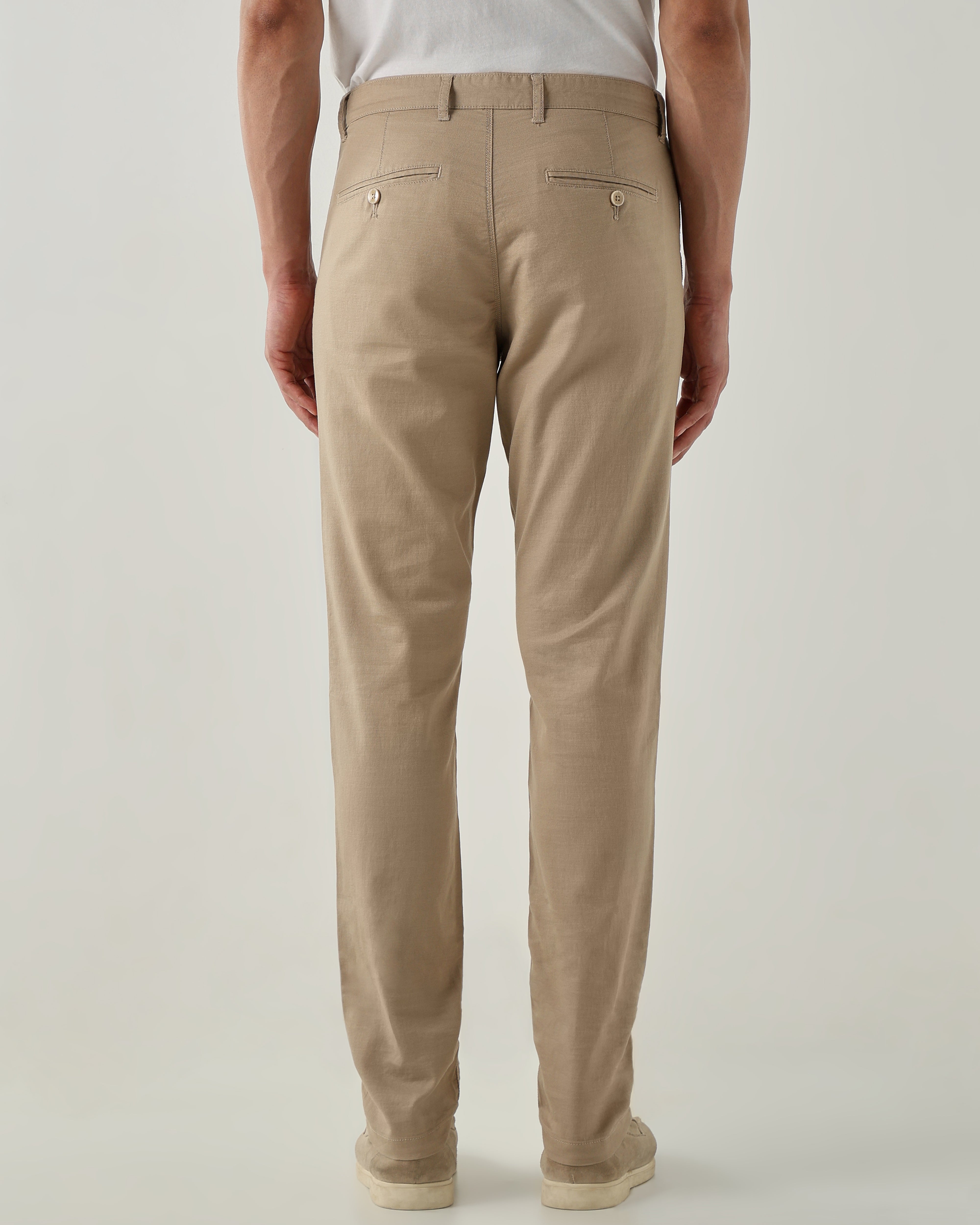 Men Regular Fit Trousers Beige