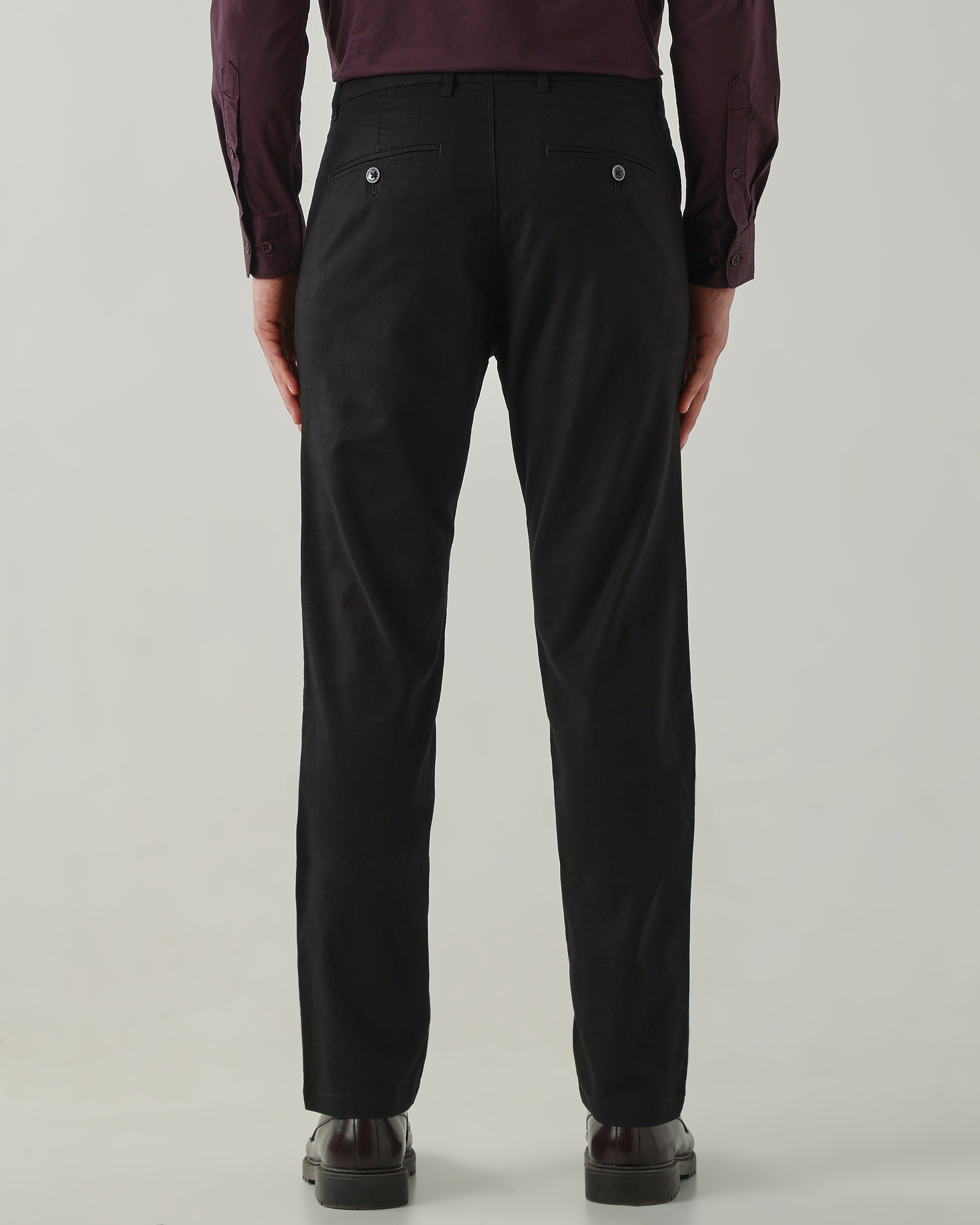 Men Regular Fit Trousers Black