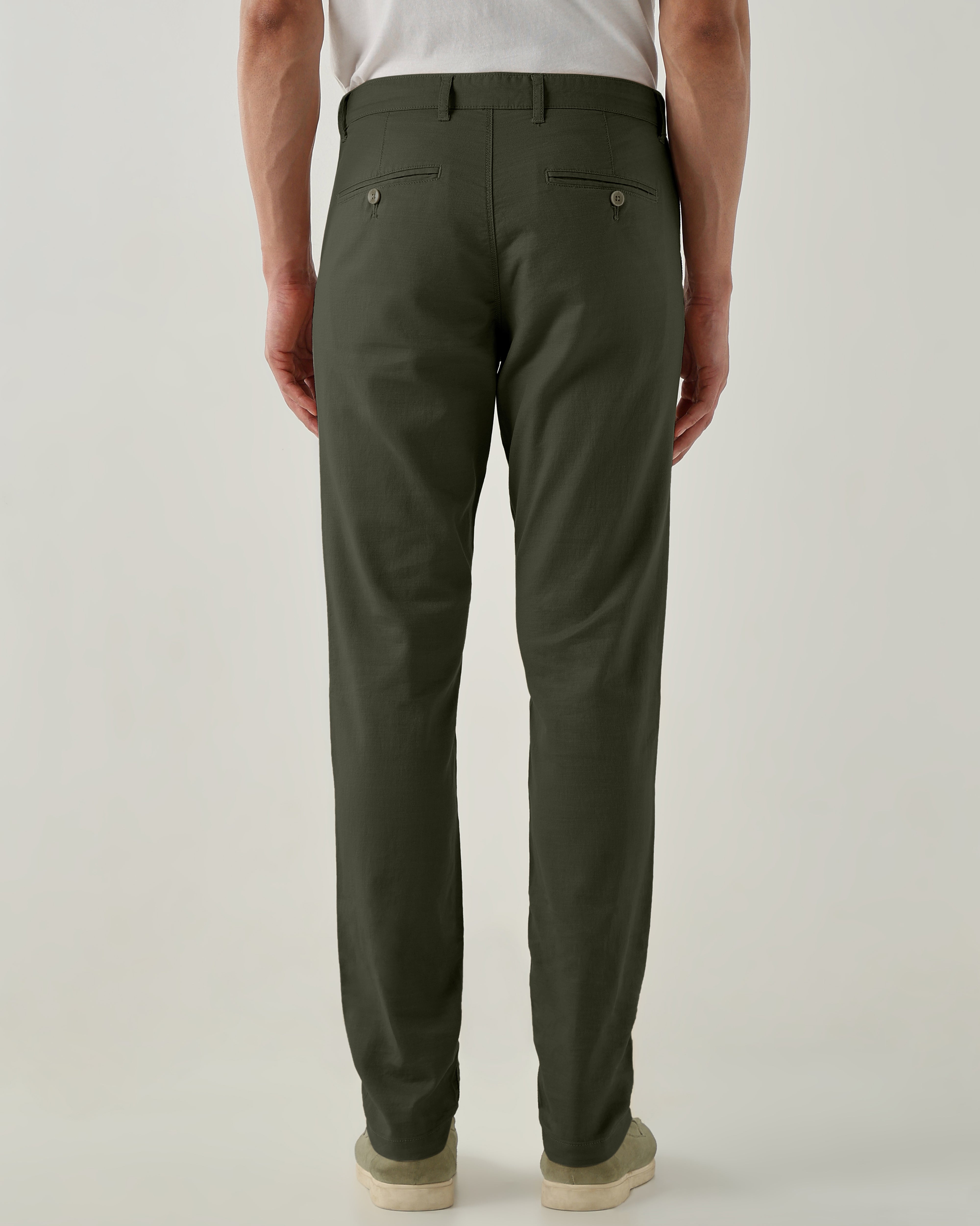 Men Regular Fit Trousers Olive