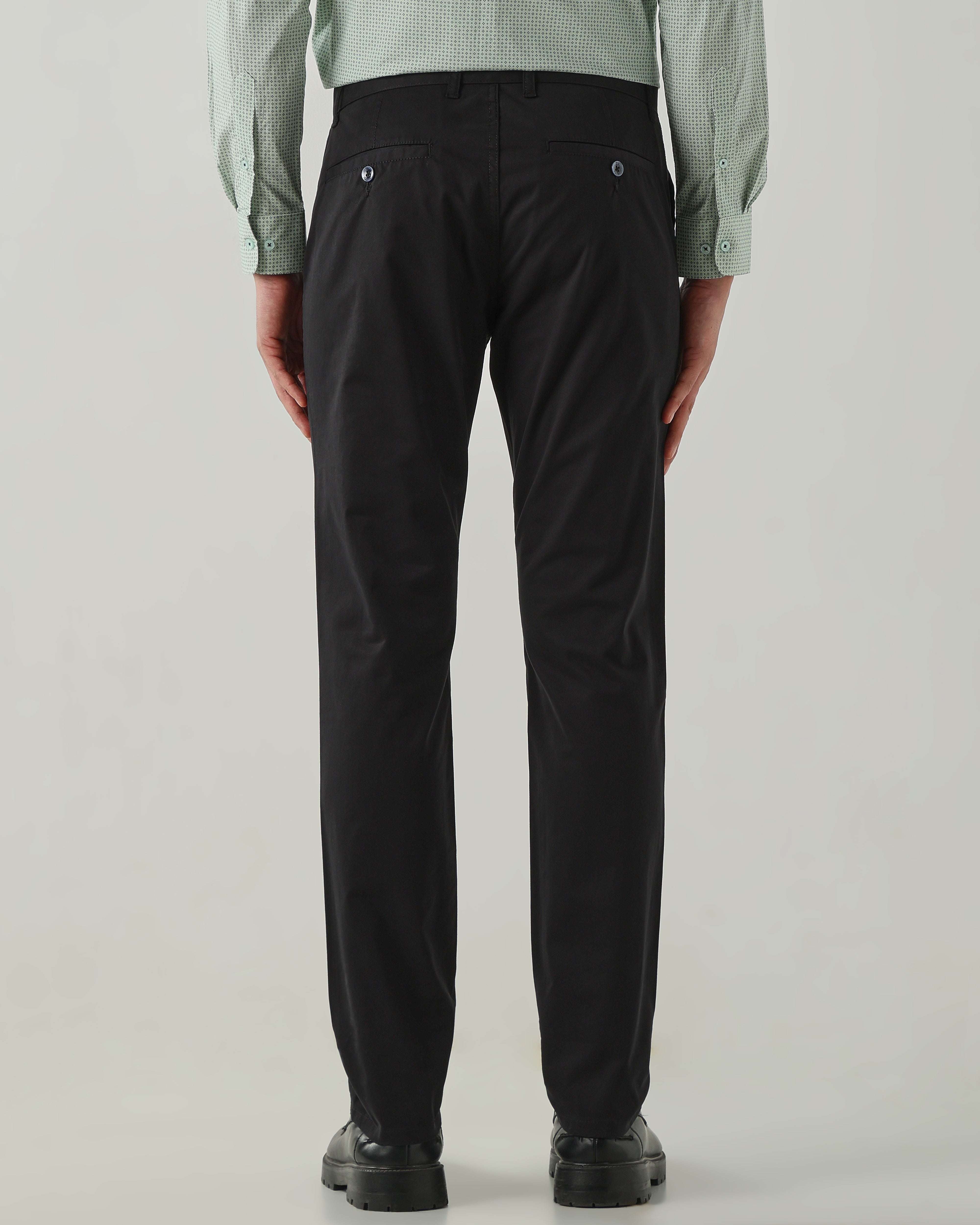 Men Regular Fit Trousers Black