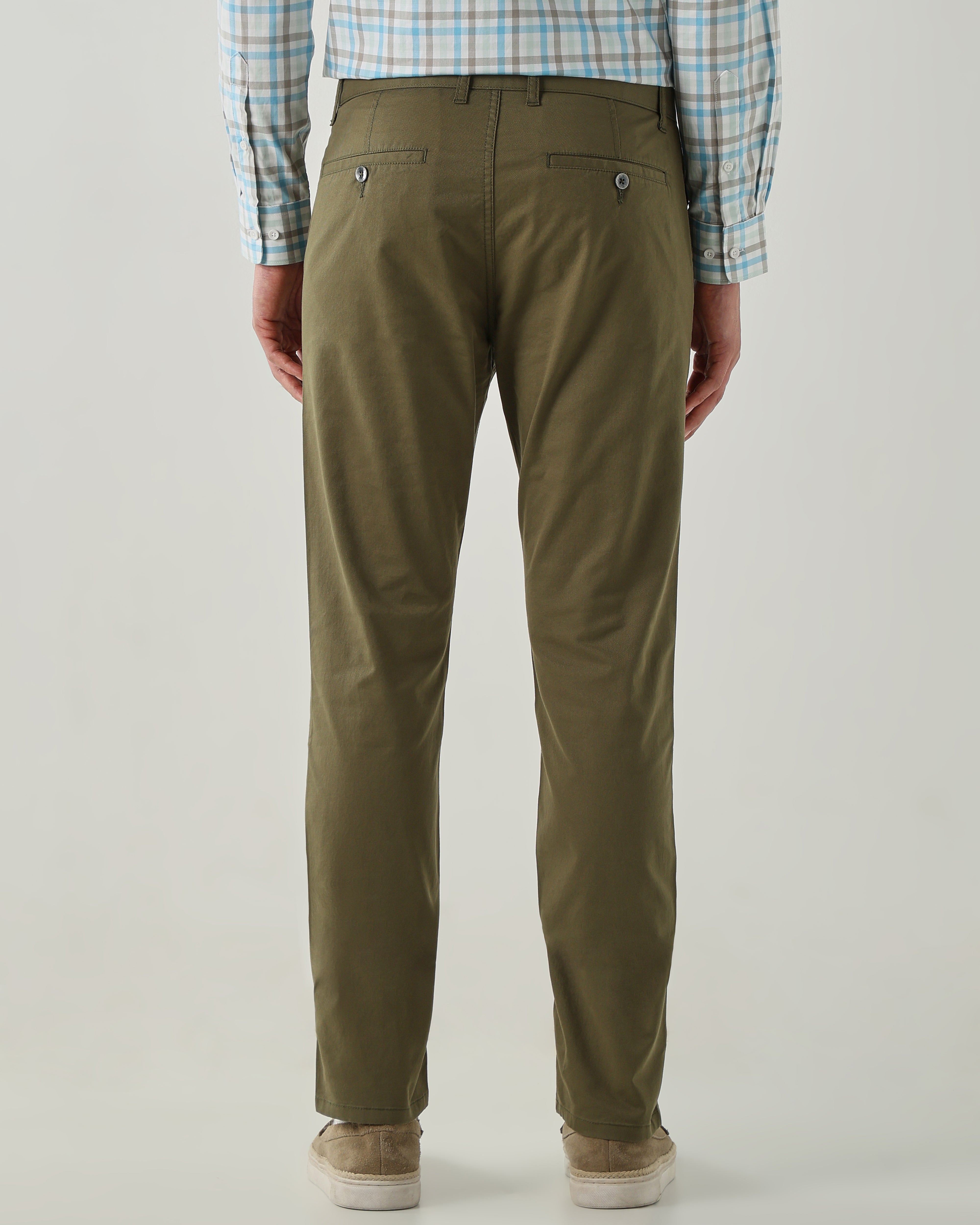 Men Regular Fit Trousers Olive
