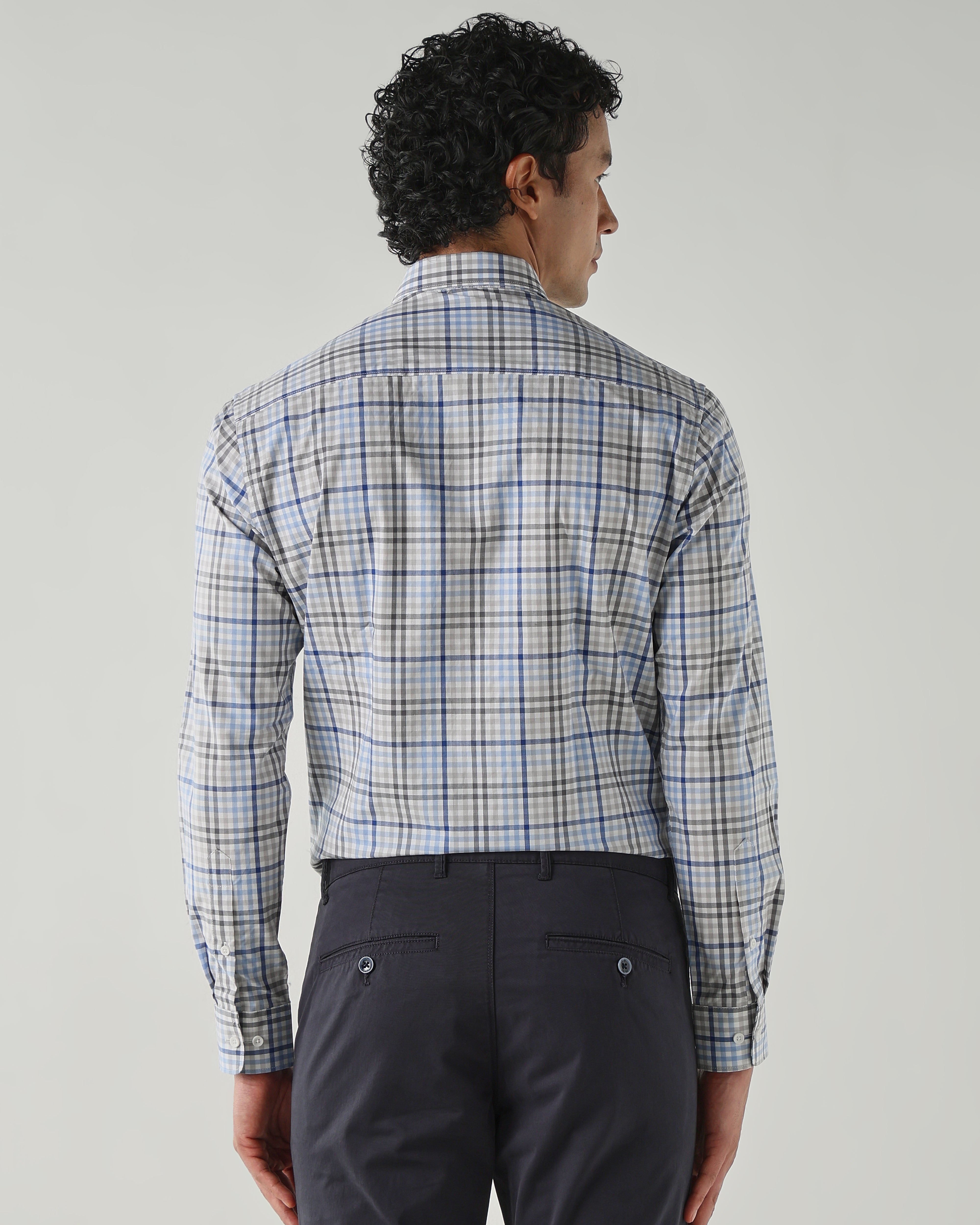 Men Slim Fit Shirts Grey/Blue/White