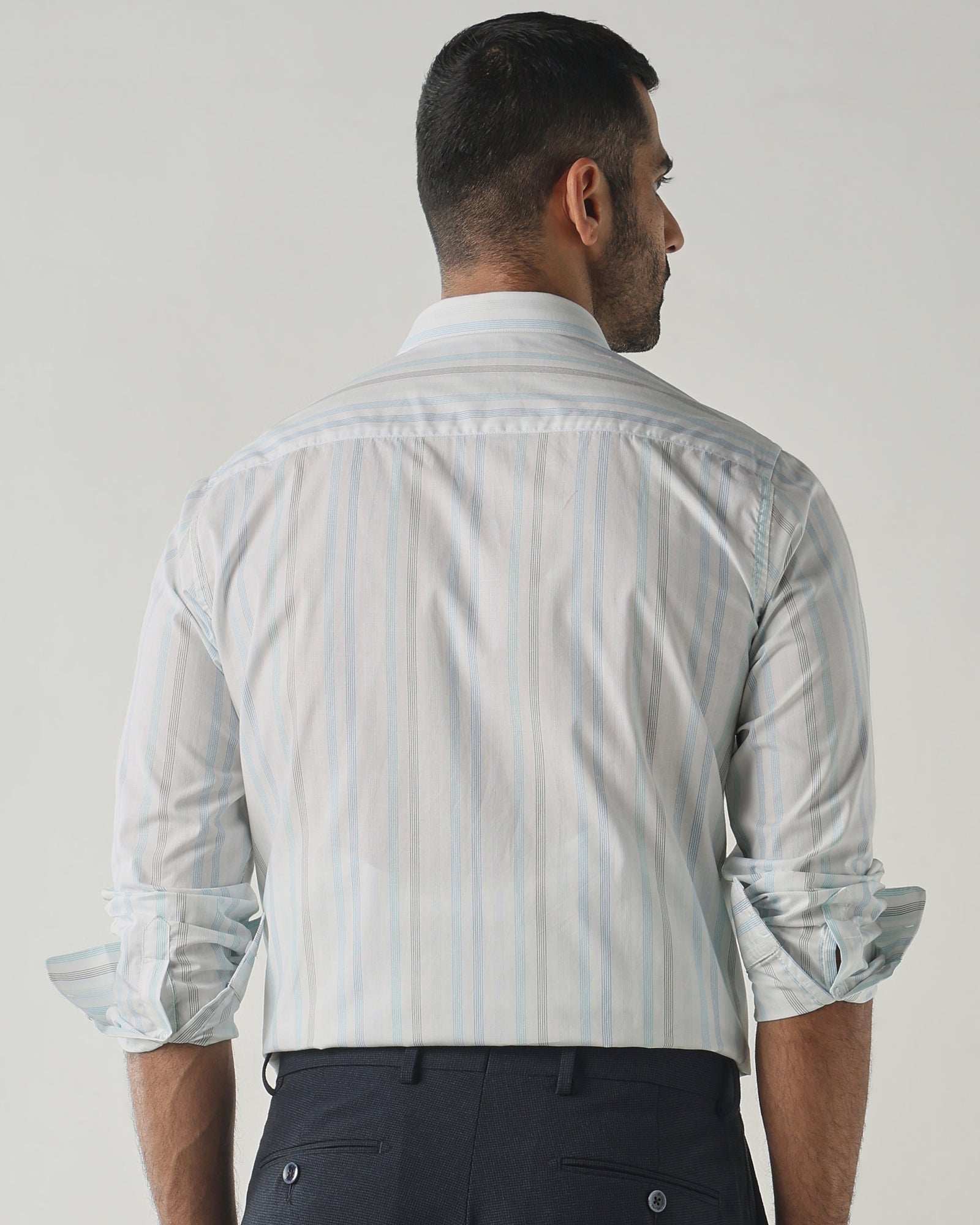 White/Blue Slim Fit Formal Essential Shirts