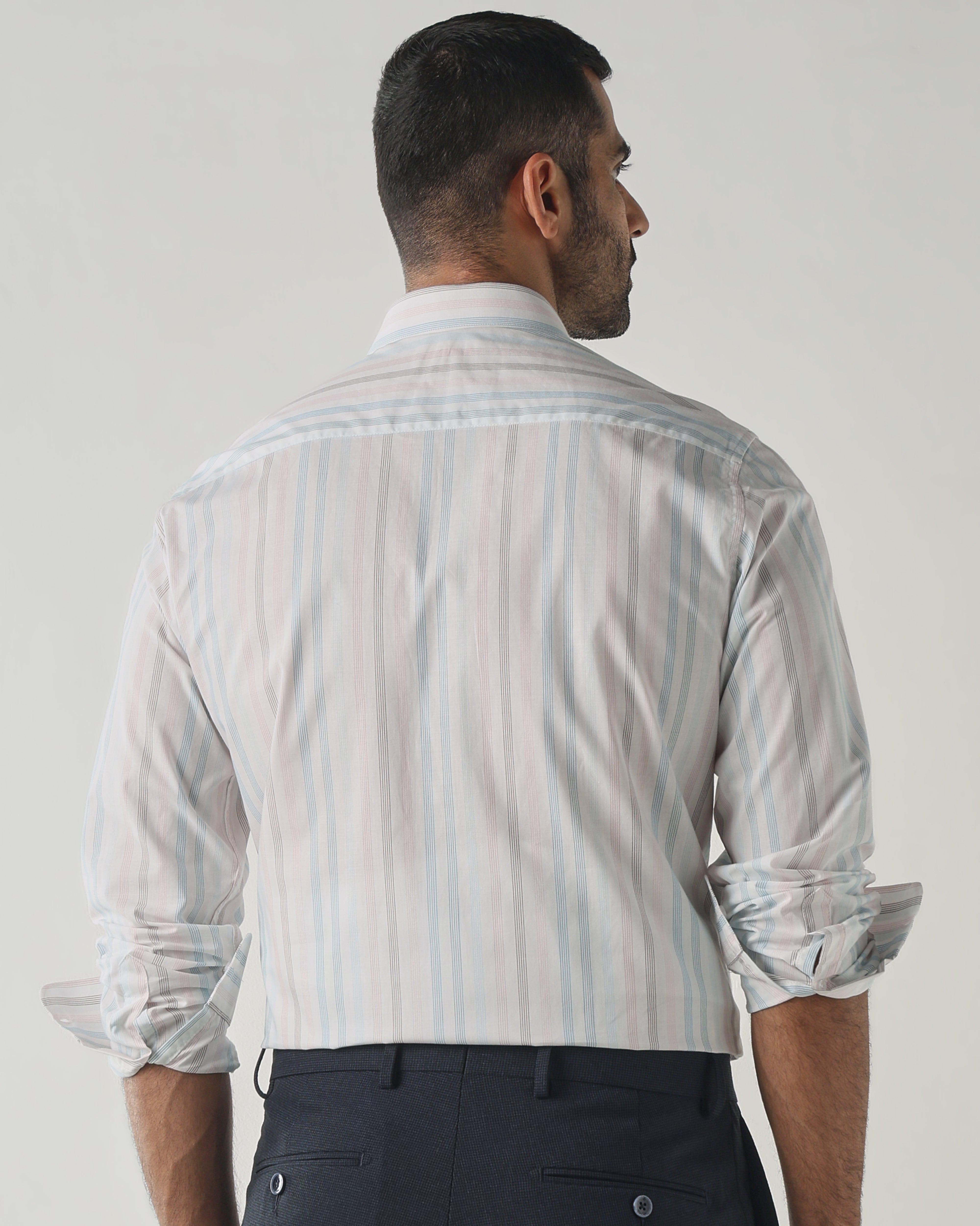 White/Pink Slim Fit Formal Essential Shirts