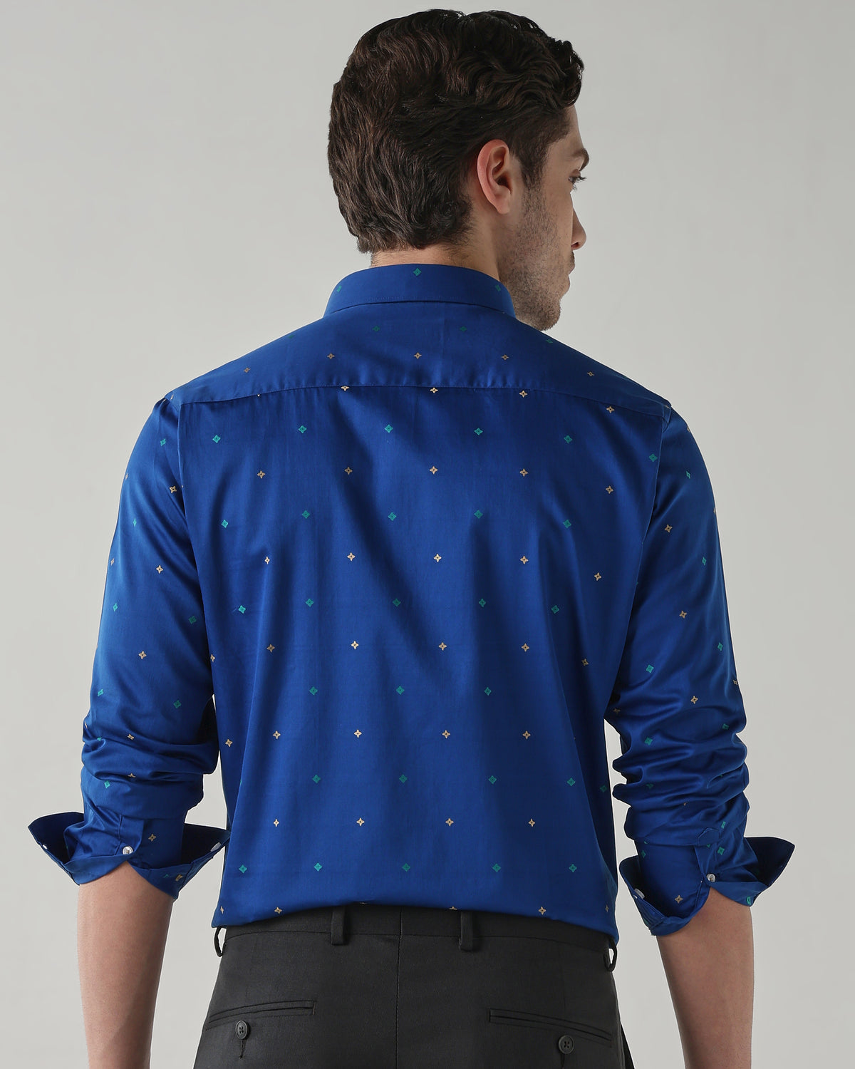 Men's Pure Cotton Jacquard Jacquard Dobby Slim Fit Full Sleeve Formal Shirt - Blue