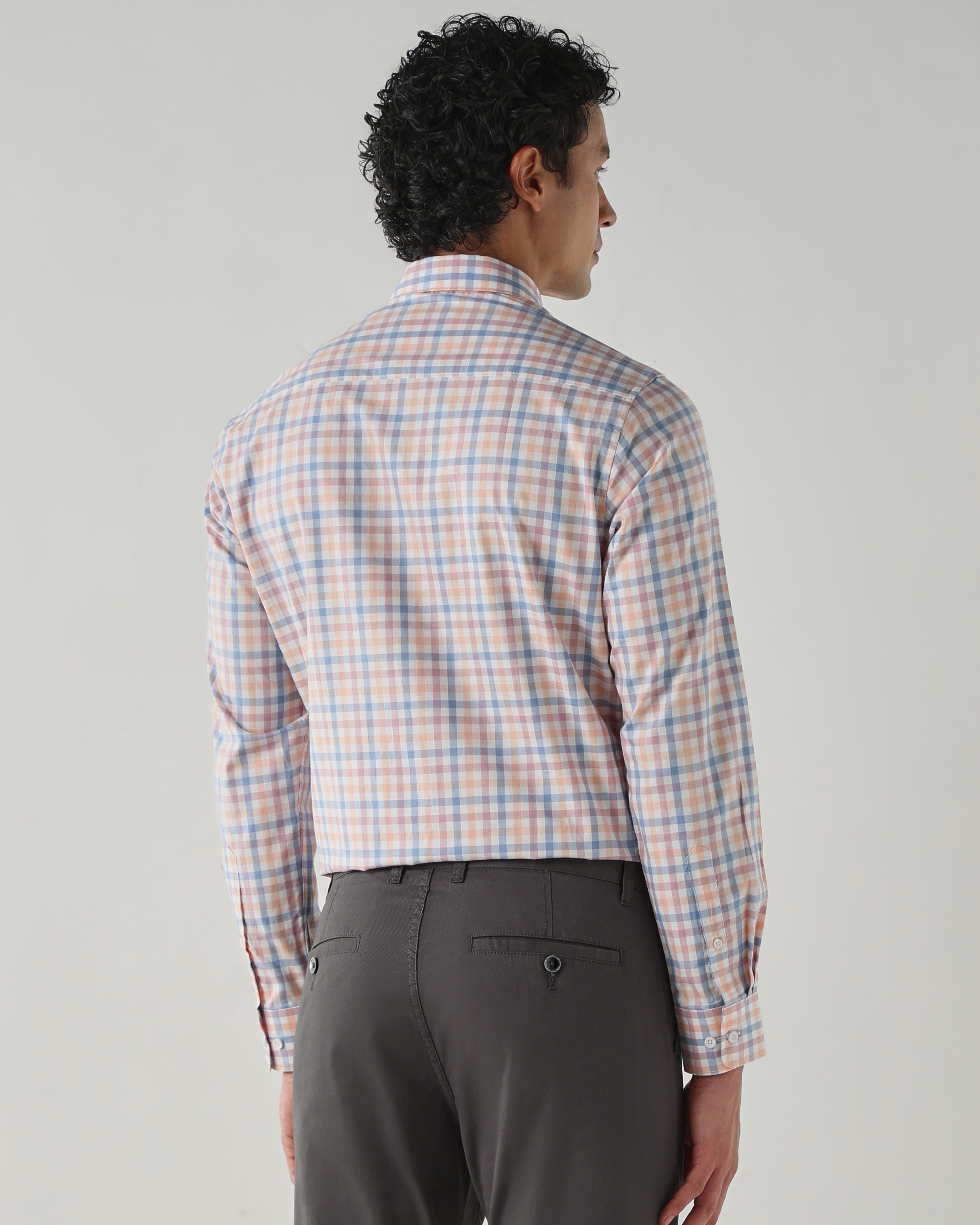Men Slim Fit Shirts Orange/Blue/Pink