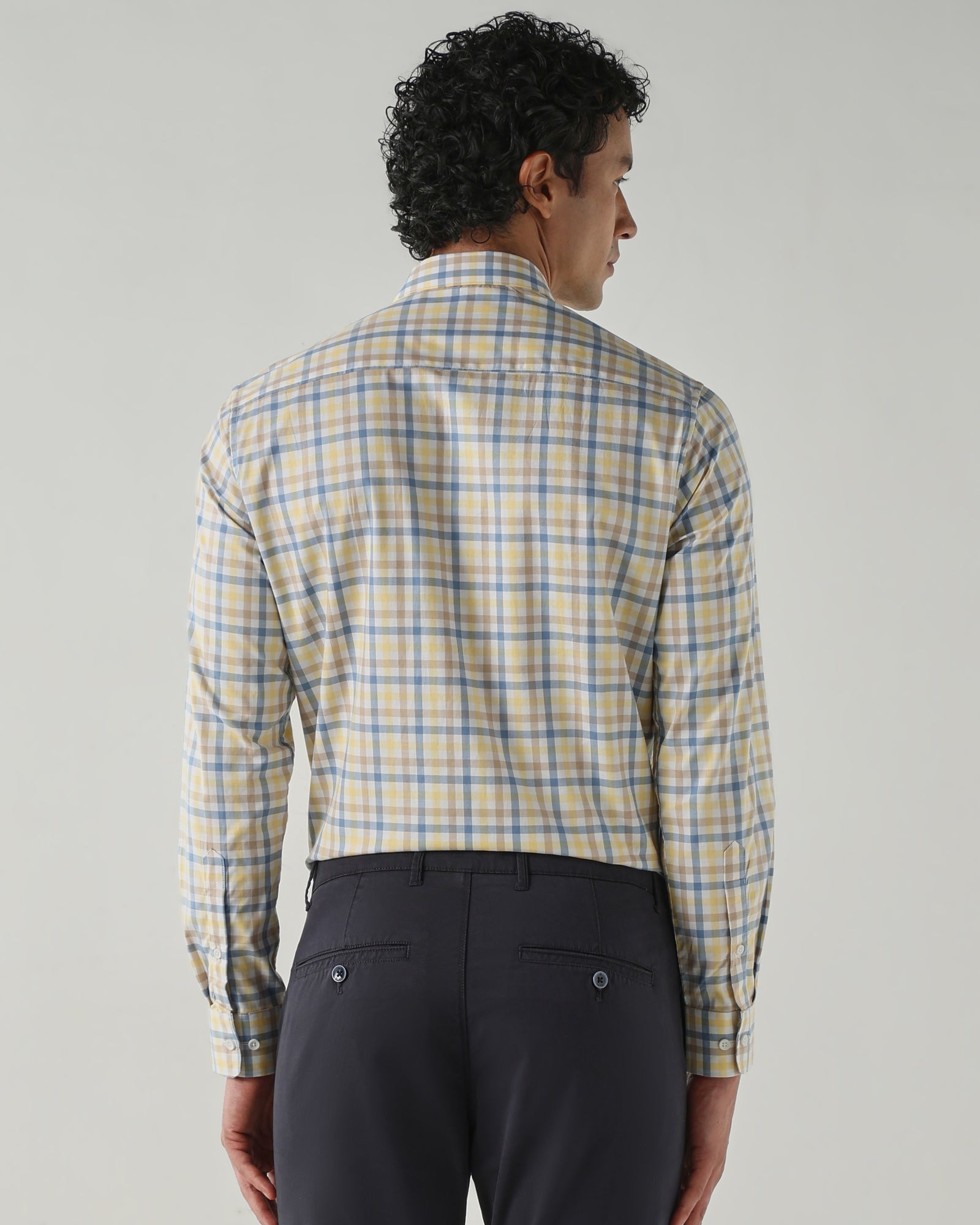 Men Slim Fit Shirts Yellow/Blue/Brown
