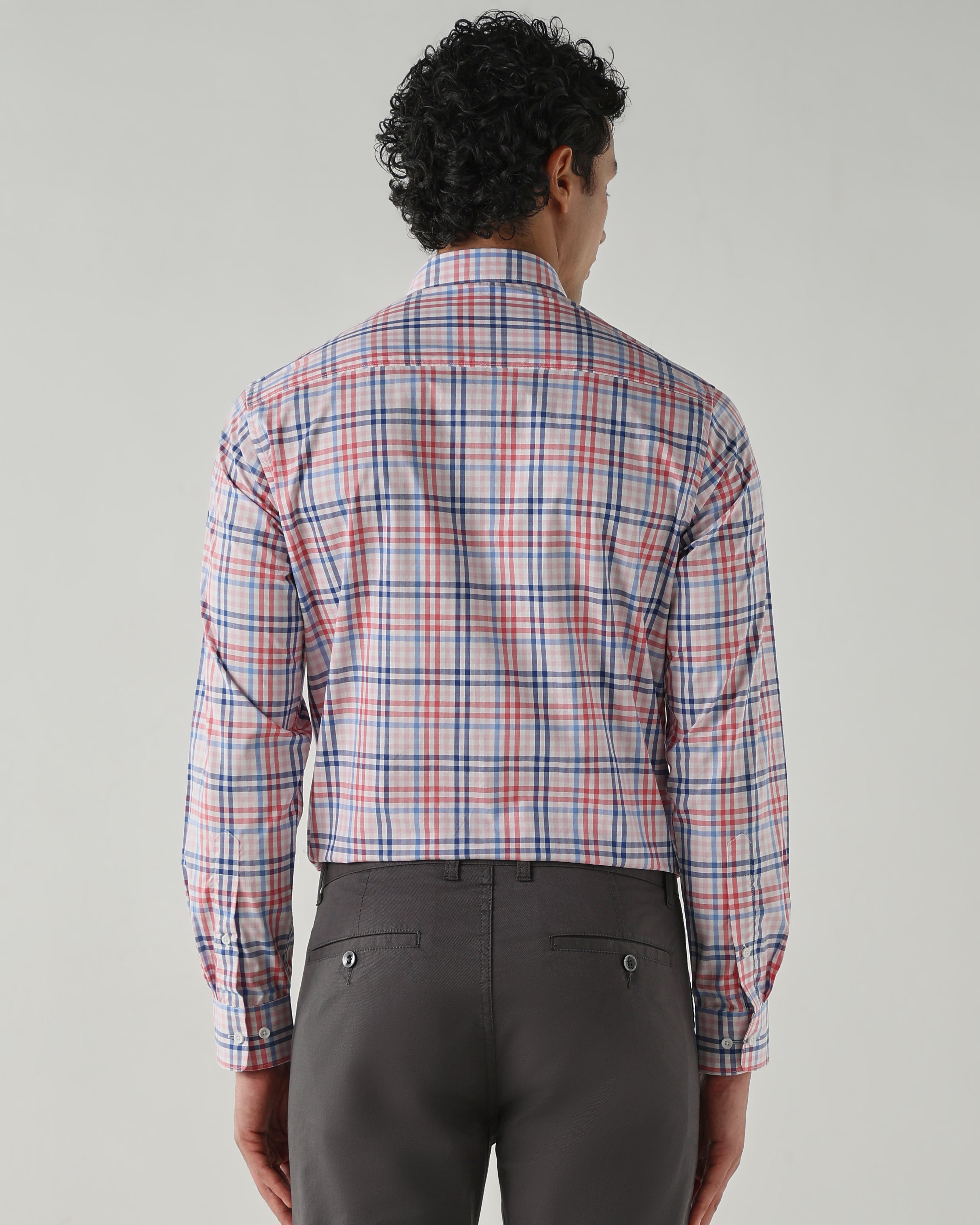 Men Slim Fit Shirts Red/Blue/White