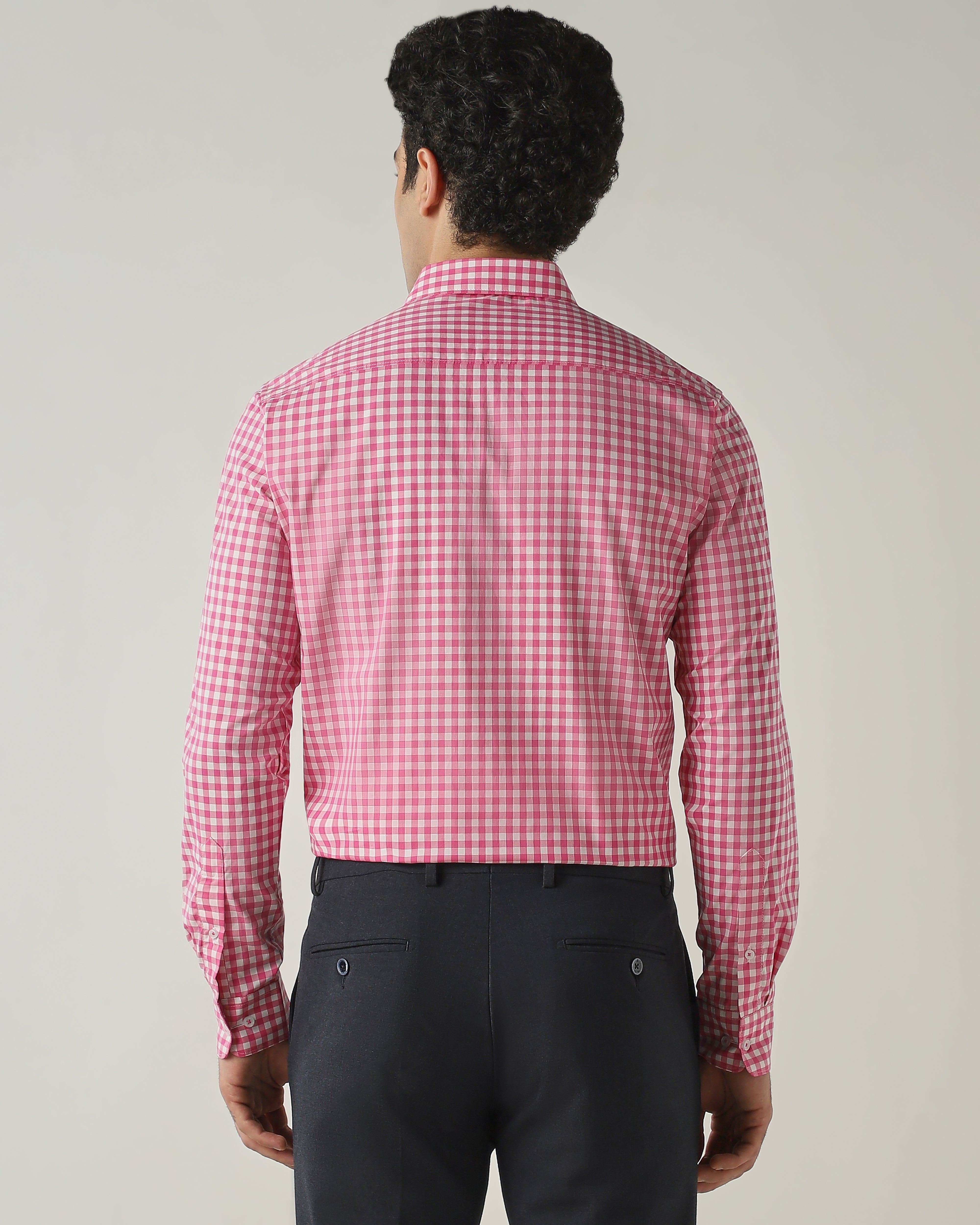 Shirt Pink/White Slim Fit 100% Cotton
