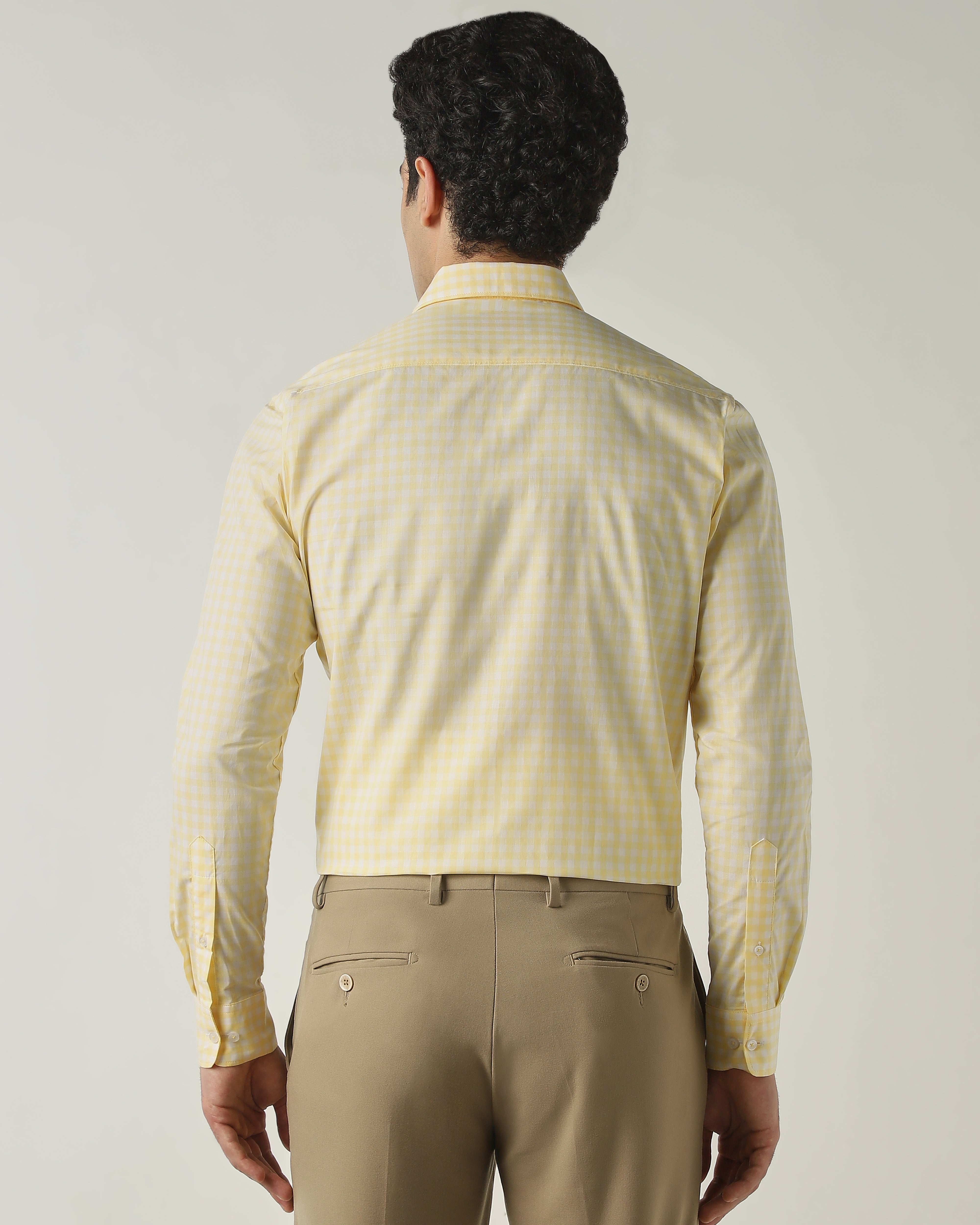 Shirt Yellow/White Slim Fit 100% Cotton