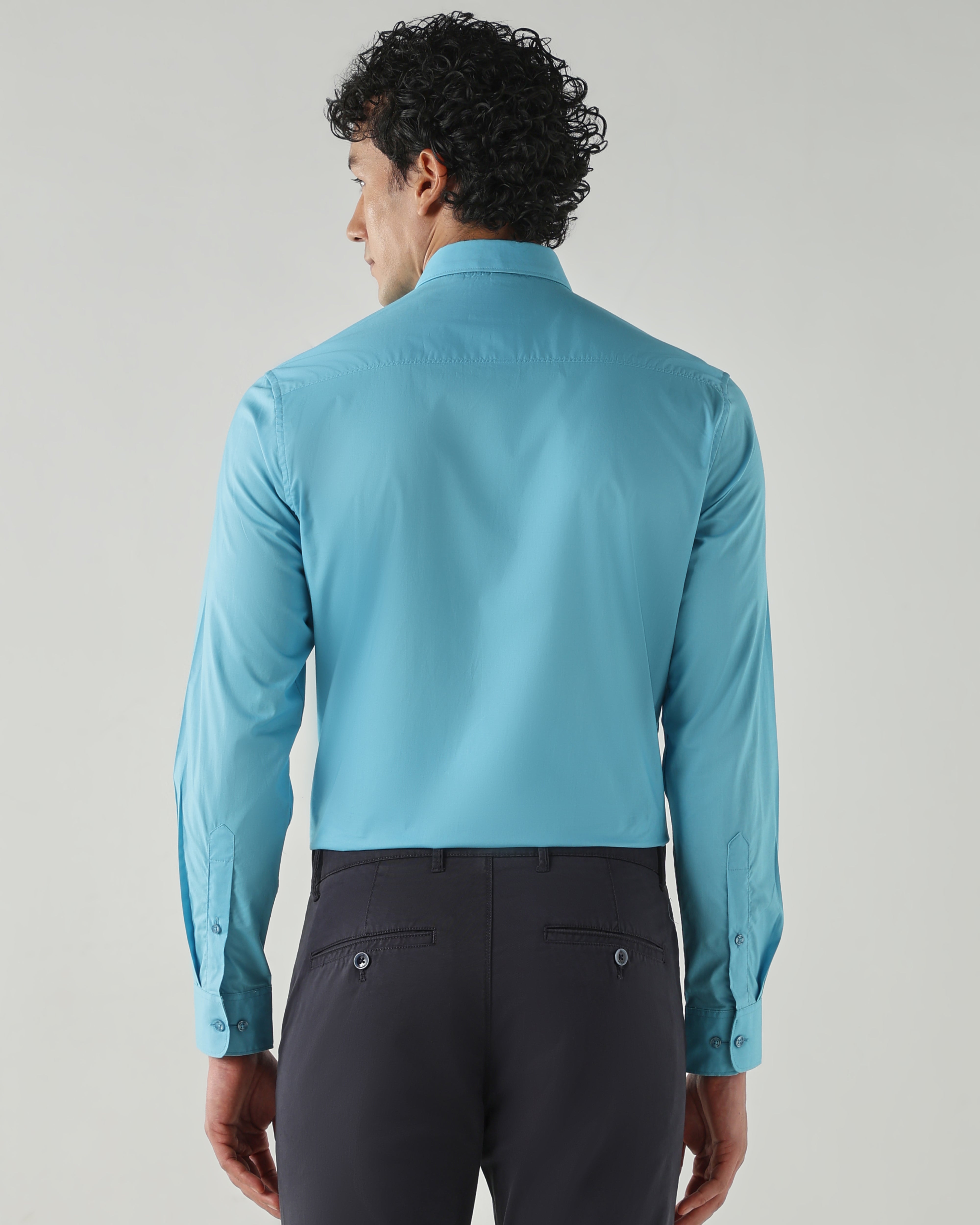 Men Slim Fit Shirts Aqua