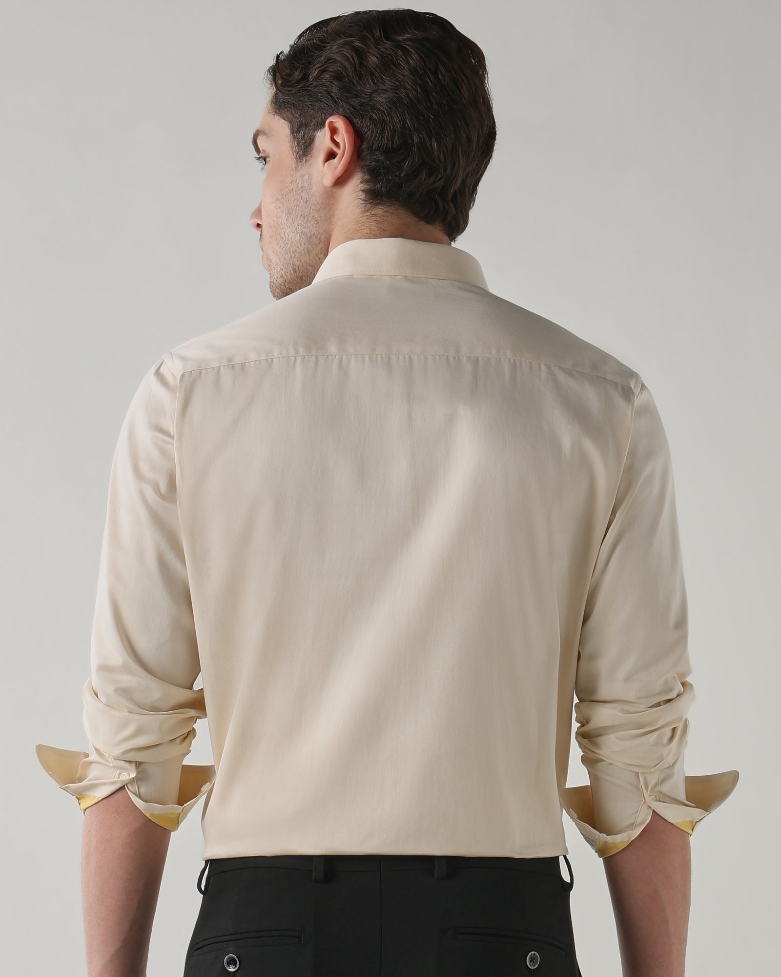 Men Slim Fit Shirt Light Yellow