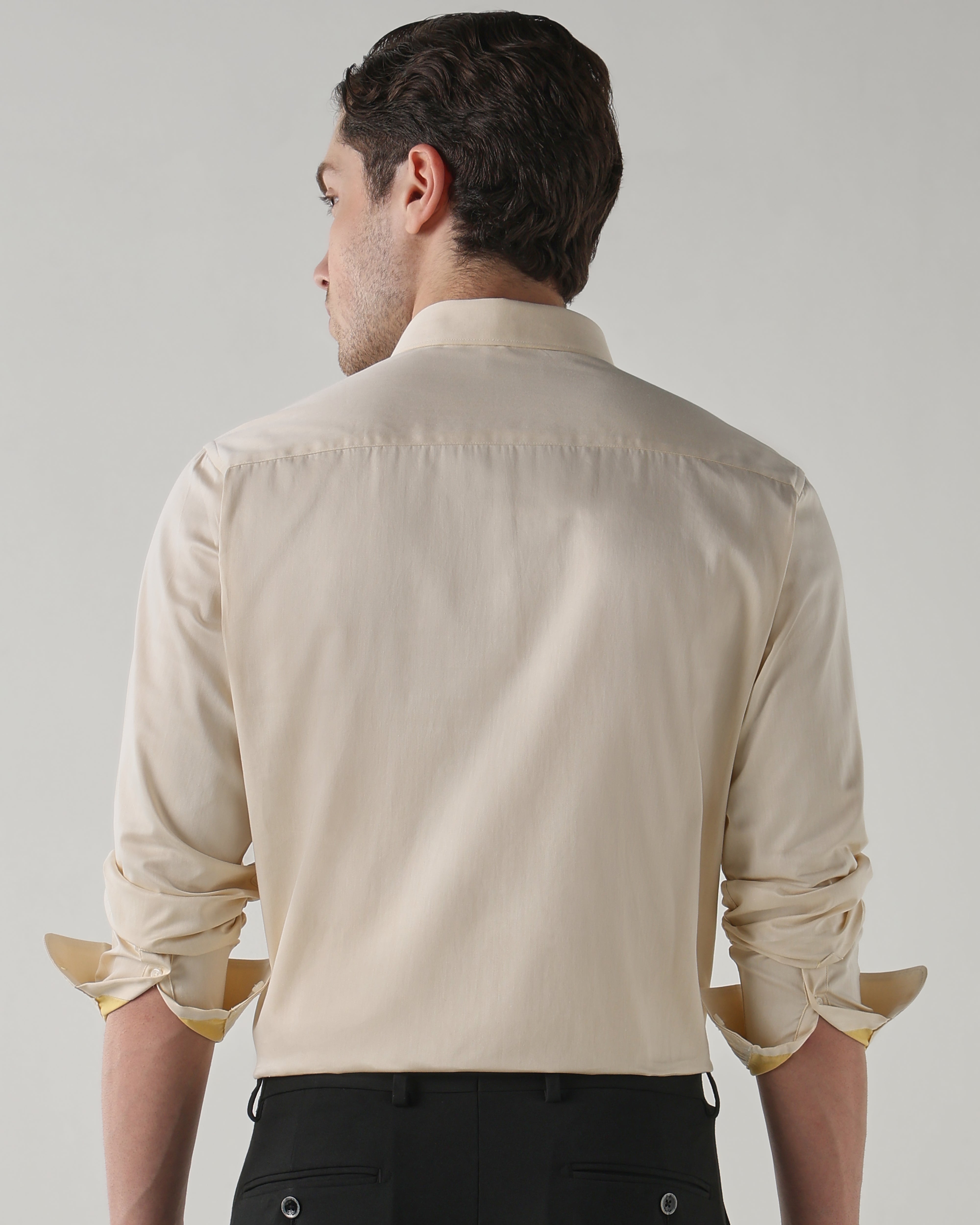 Men Slim Fit Shirt Light Yellow