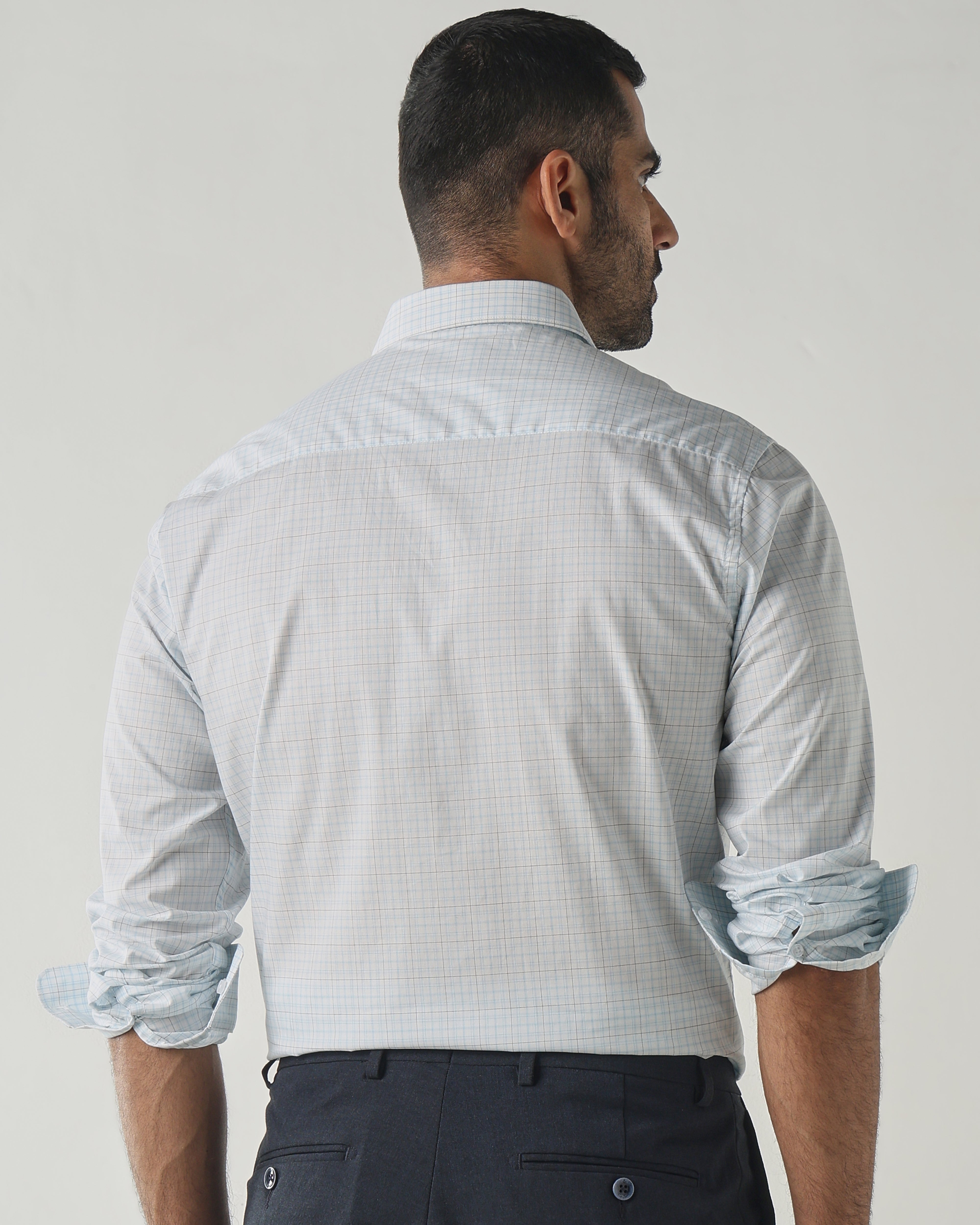 Sky Blue/White Slim Fit Formal Essential Shirts