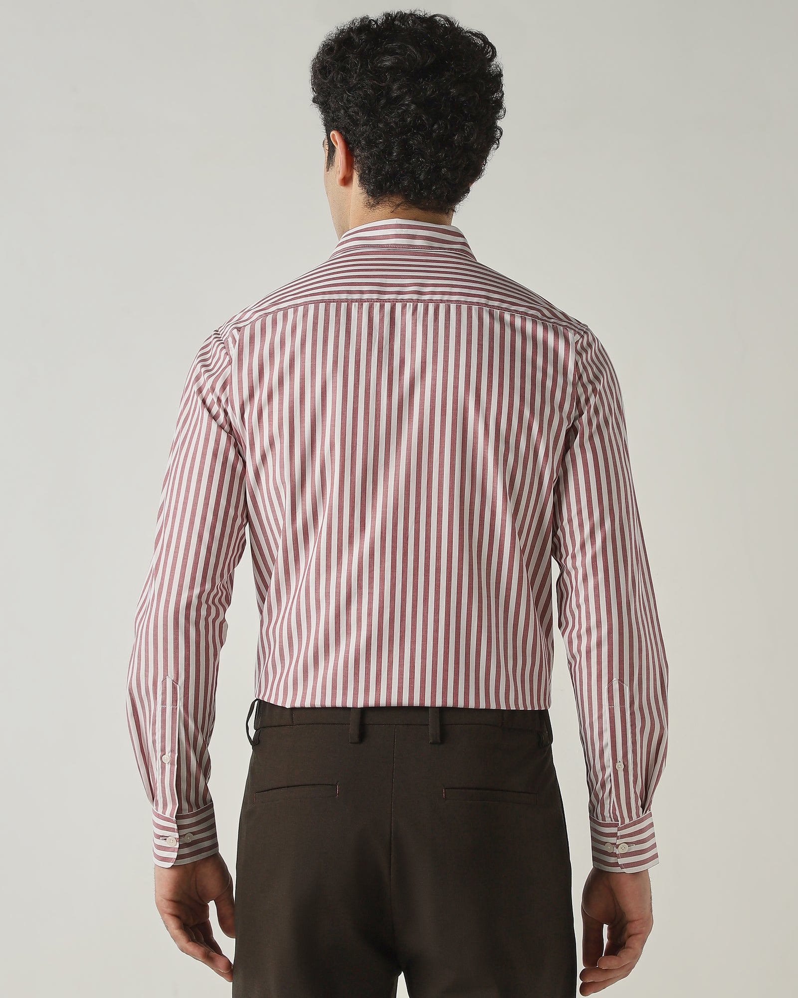 Shirt Maroon/White Slim Fit 100% Cotton