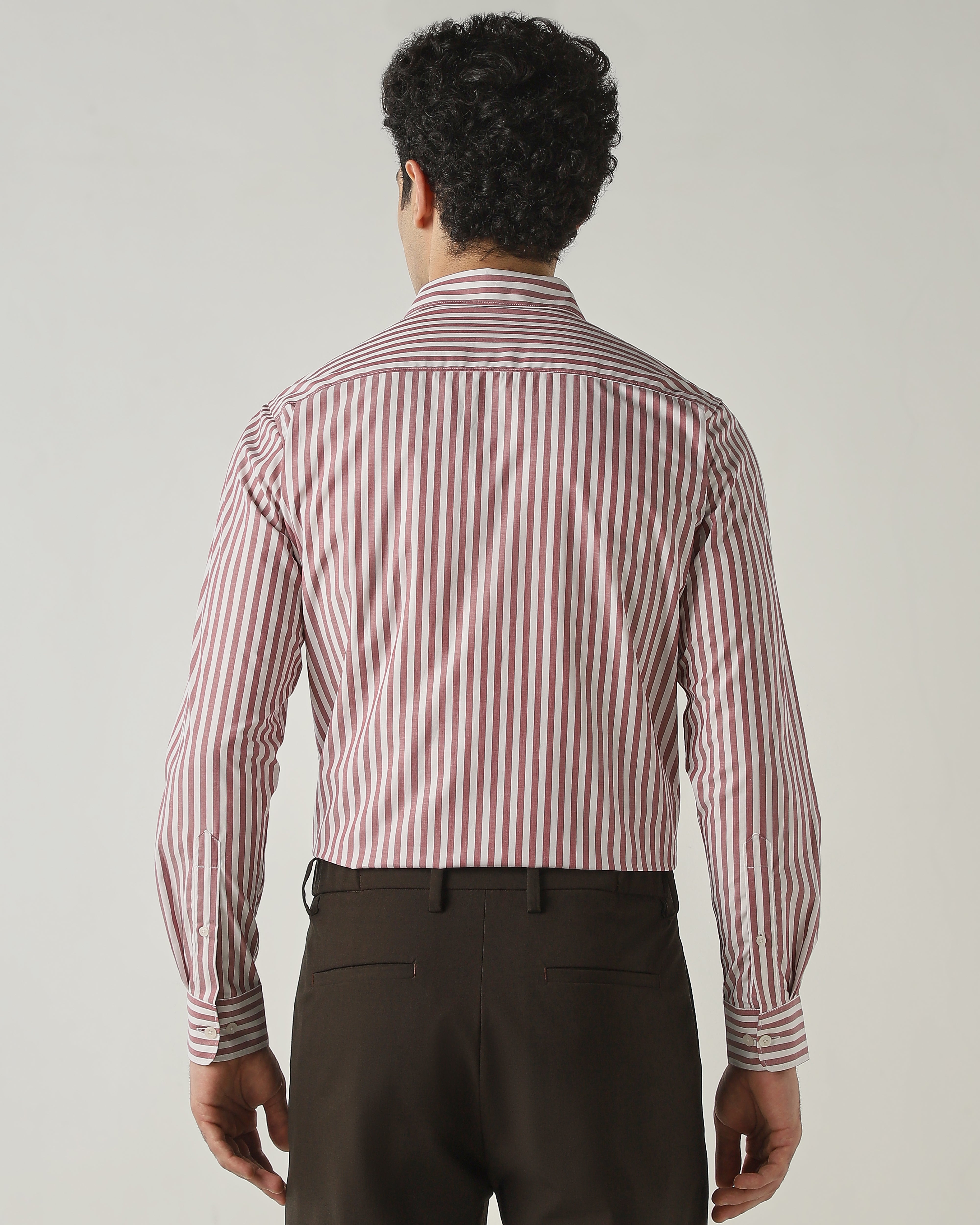 Shirt Maroon/White Slim Fit 100% Cotton