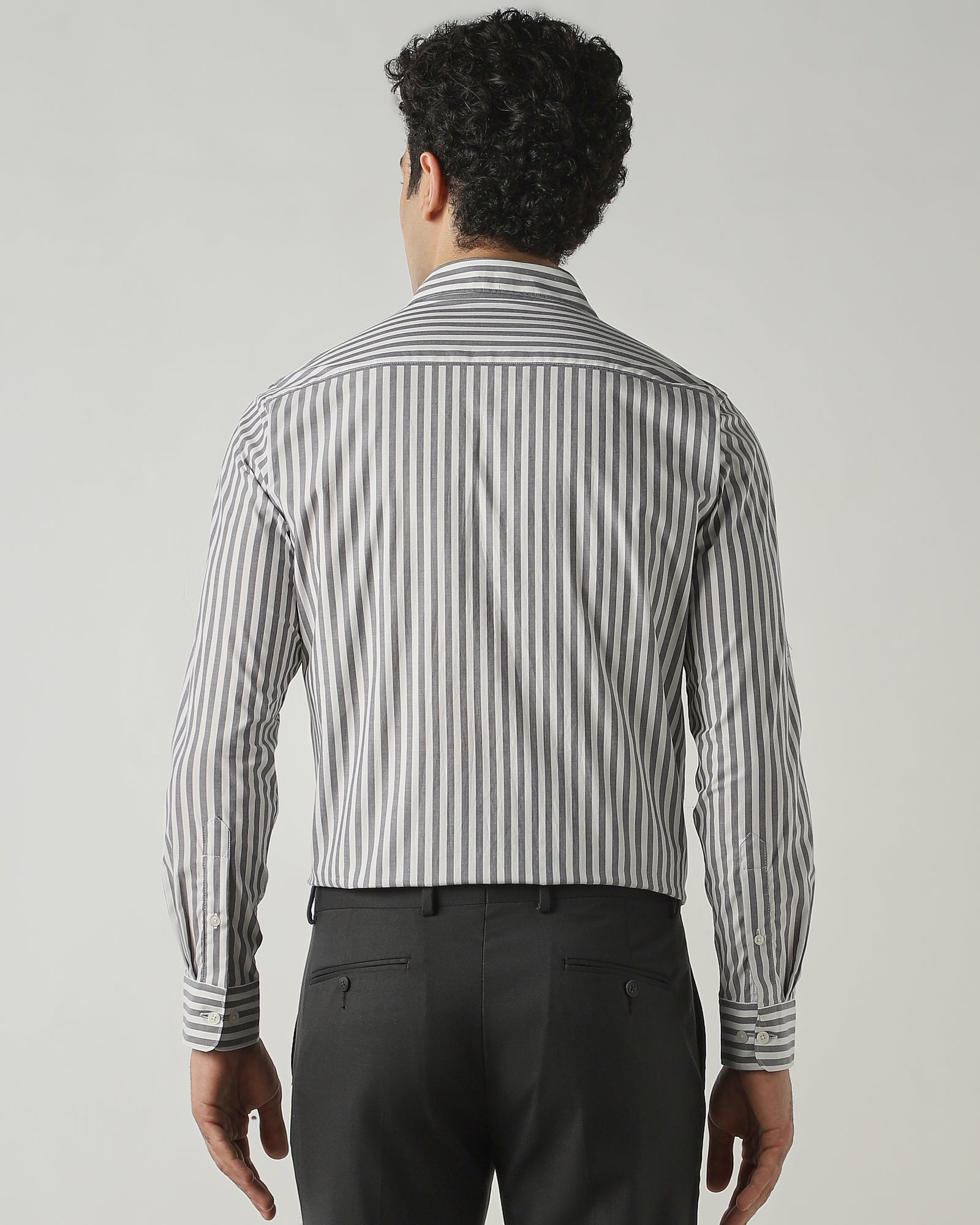 Shirt White/Lt Grey Slim Fit 100% Cotton