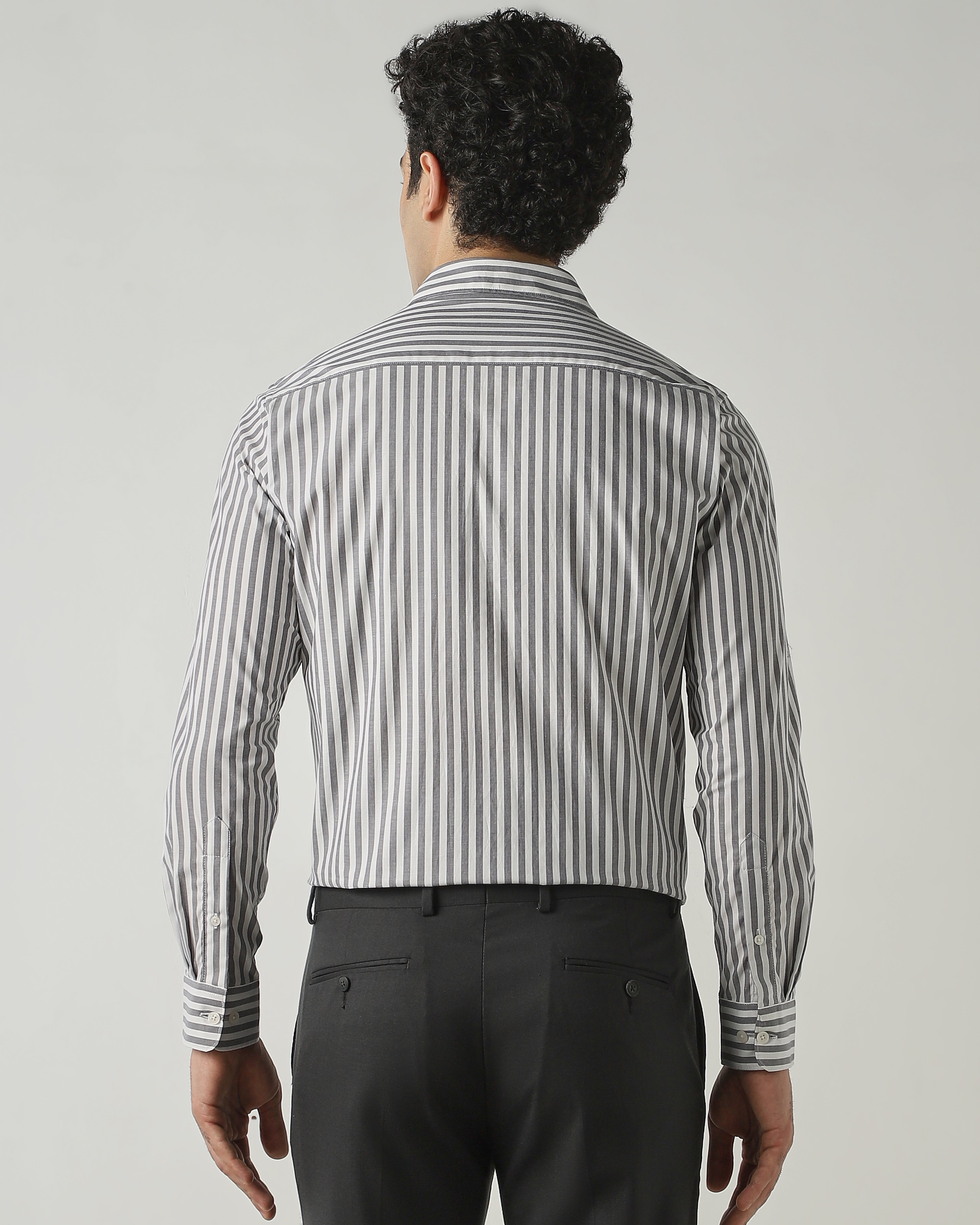 Shirt White/Lt Grey Slim Fit 100% Cotton