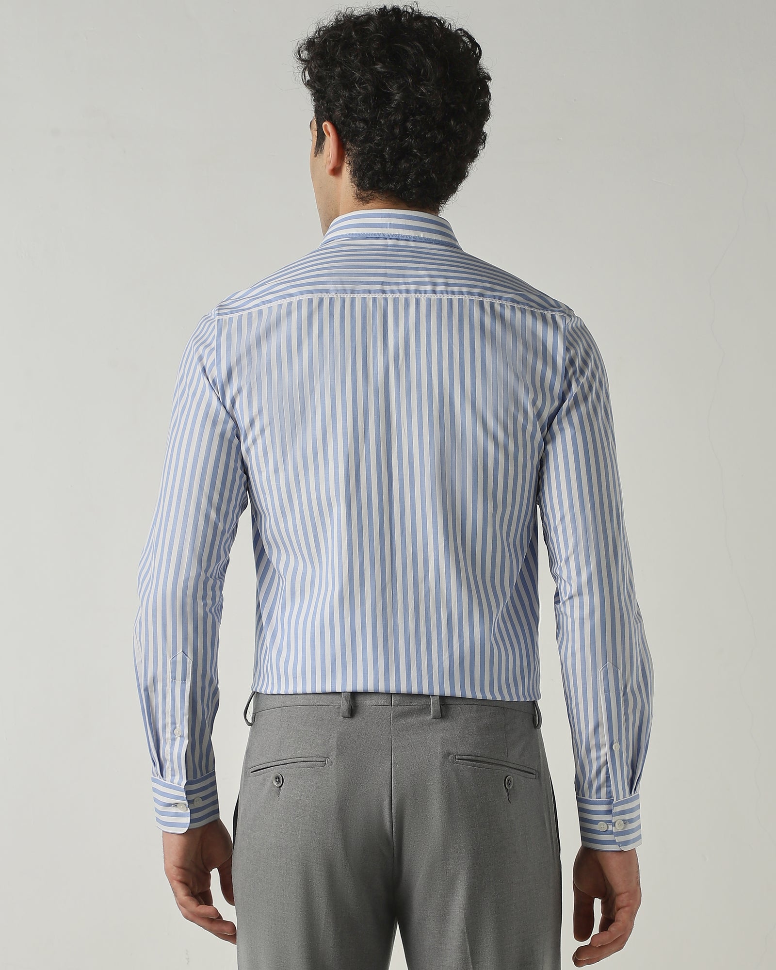 Shirt White/Sky Blue Slim Fit 100% Cotton