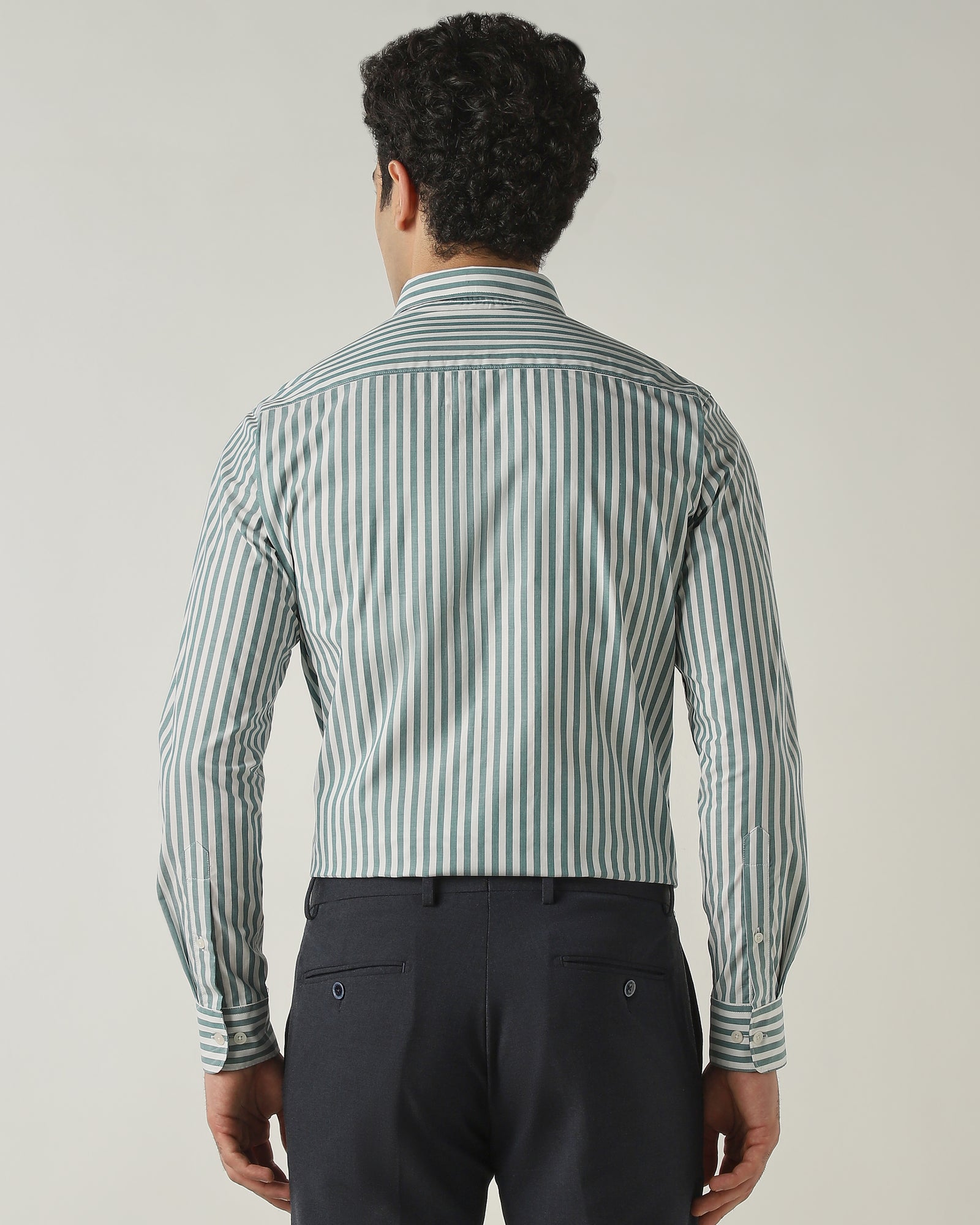 Shirt WHITE/GREEN Slim Fit 100% Cotton