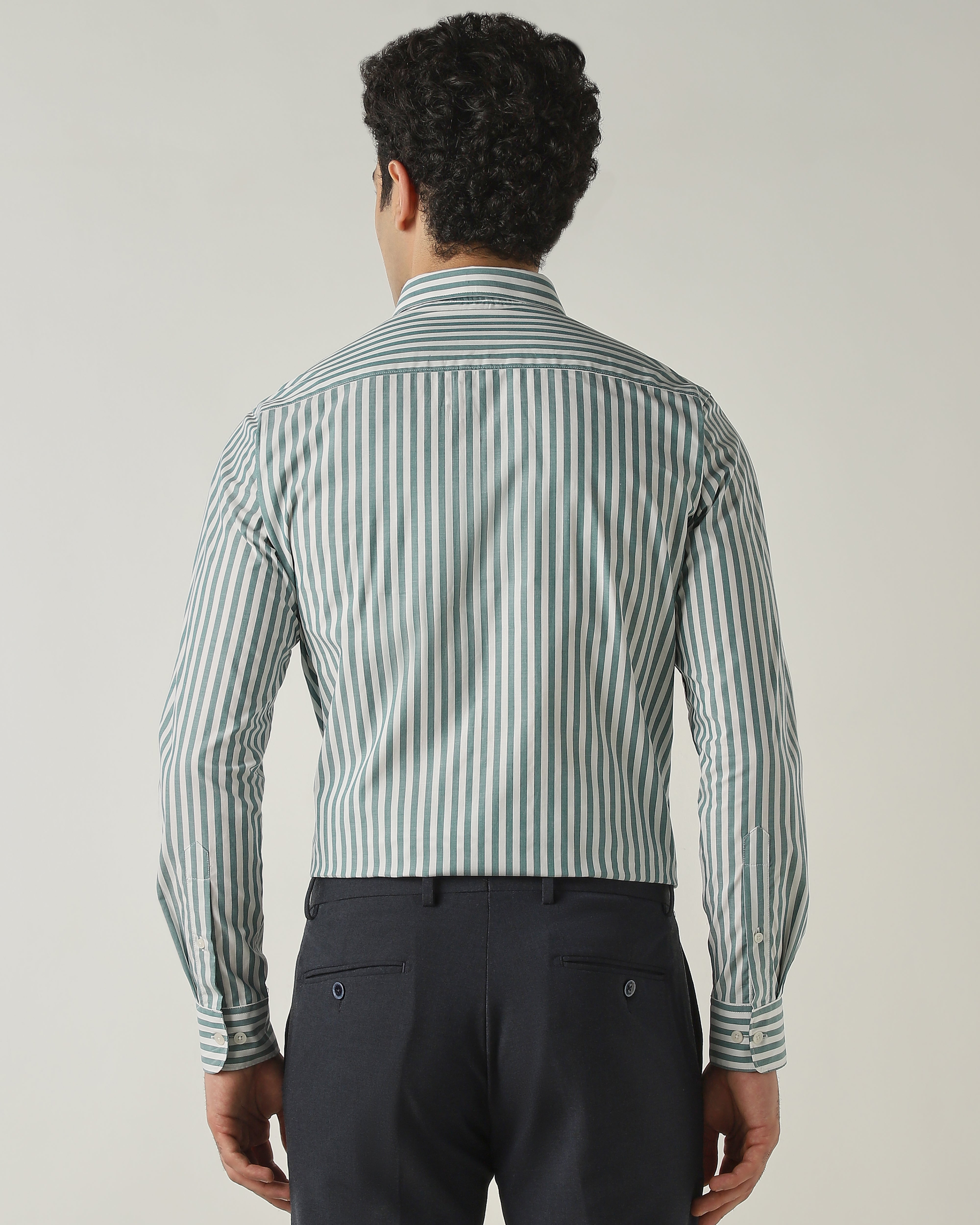Shirt WHITE/GREEN Slim Fit 100% Cotton