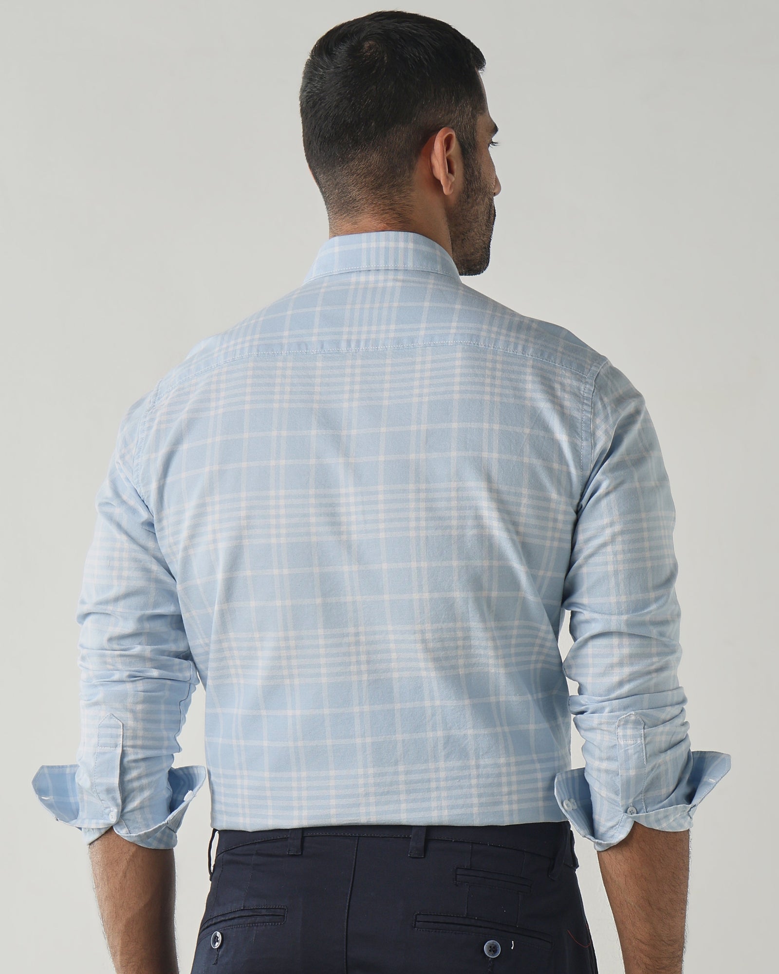 White/Sky Blue Slim fit Smart Casual Shirts