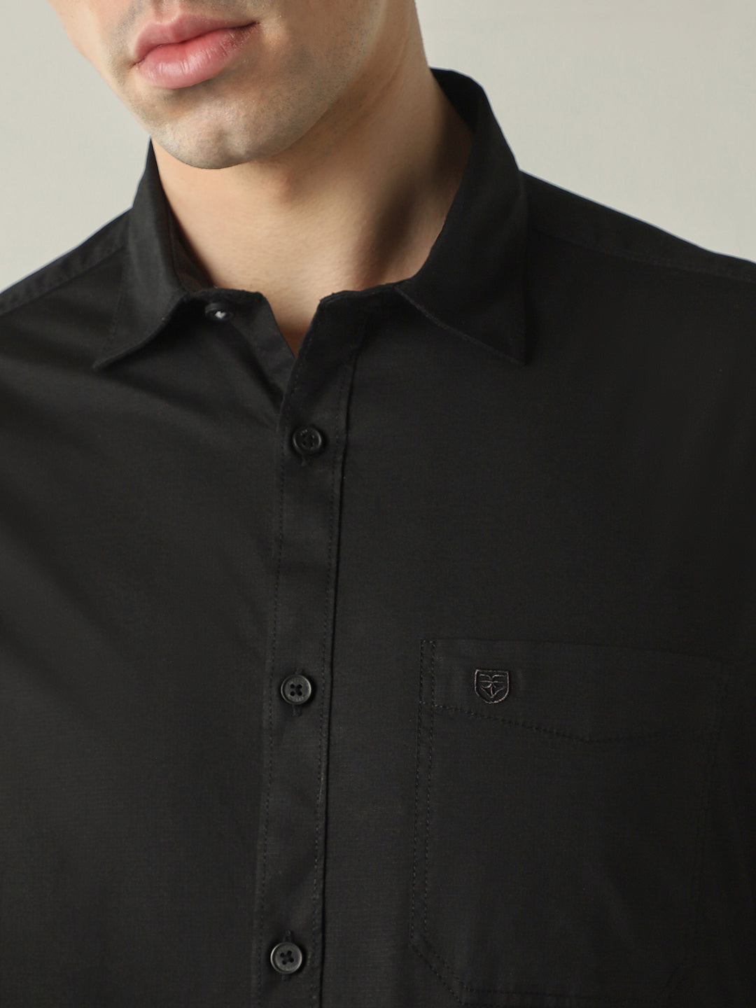 Men's Cotton Stretch Ripstop Slim Fit Full Sleeve Casual Shirt - Black