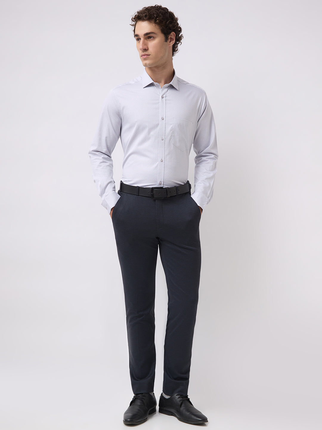 Men's Pure Cotton Dobby Solid Regular Fit Full Sleeve Formal Shirt - Grey