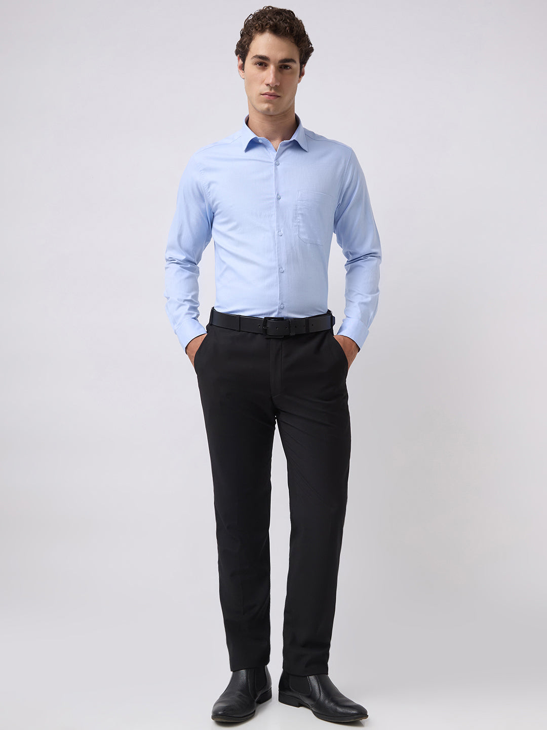 Men's Pure Cotton Solid Regular Fit Full Sleeve Formal Shirt - Blue