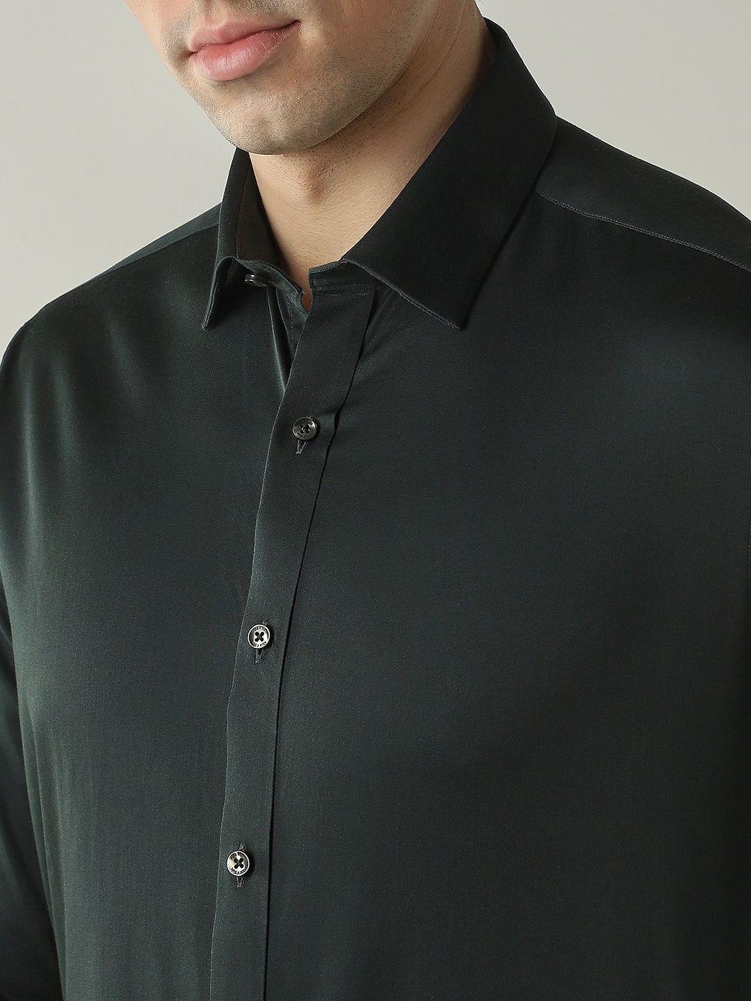 Men's Cotton Lycra Solid Slim Fit Full Sleeve Casual Shirt - Green