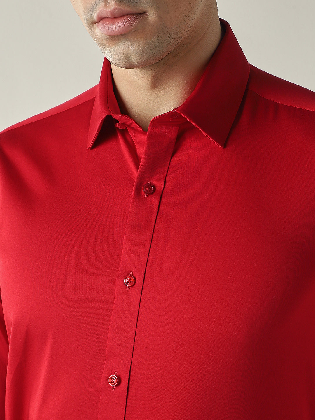 Men's Cotton Stretch Solid Slim Fit Full Sleeve Casual Shirt - Red