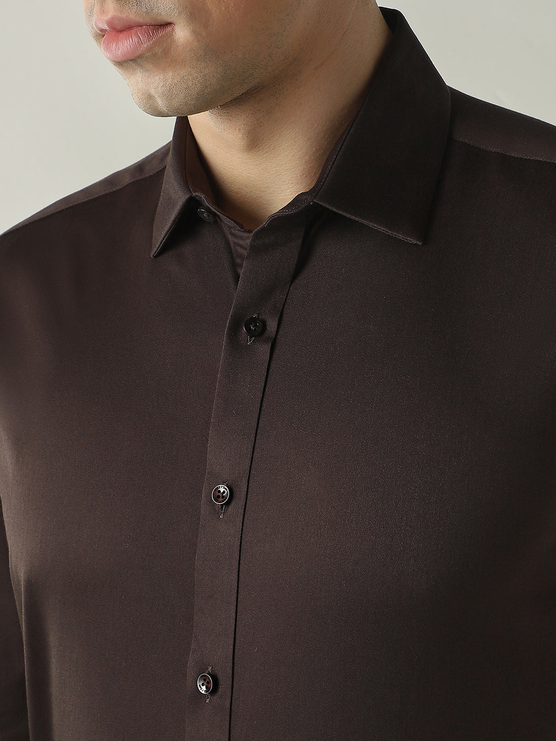 Men's Cotton Lycra Solid Slim Fit Full Sleeve Casual Shirt - Brown