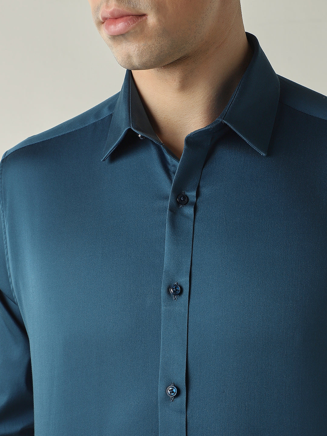 Men's Cotton Stretch Solid Slim Fit Full Sleeve Casual Shirt - Teal