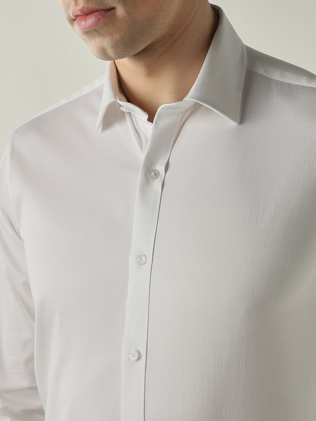 Men's Cotton Lycra Solid Slim Fit Full Sleeve Casual Shirt - White