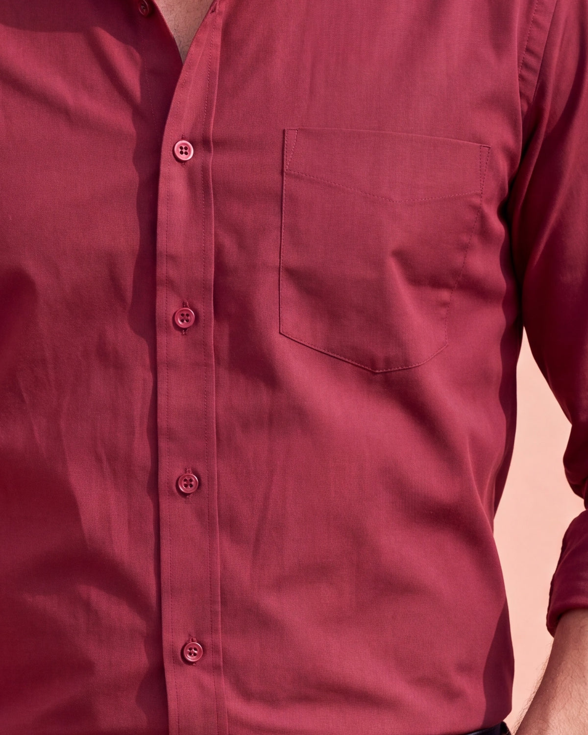 Men's Pure Cotton Solid Slim Fit Full Sleeve Formal Shirt - Red
