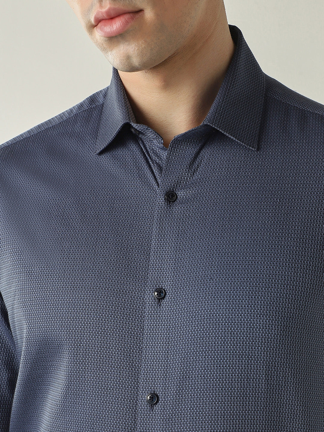 Men's Pure Cotton Dobby Solid Slim Fit Full Sleeve Casual Shirt - Blue