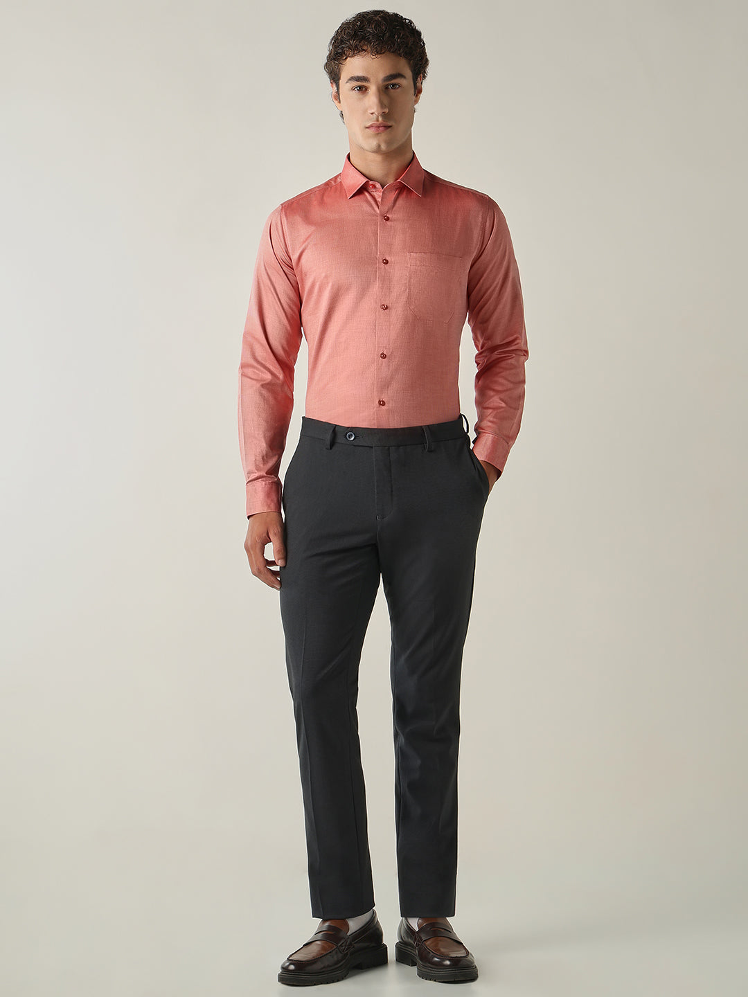 Men's Pure Cotton Solid Slim Fit Full Sleeve Formal Shirt - Brick