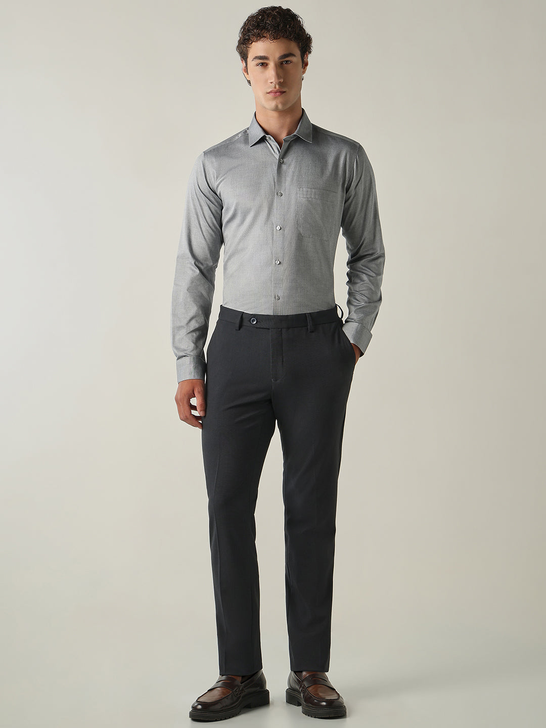 Men's Pure Cotton Solid Slim Fit Full Sleeve Formal Shirt - Grey